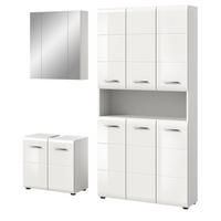 BADMÖBEL SET 3-teilig in weiß Hochglanz Badkombination 165 x 185 cm Cover - Weiß Hochglanz/Silberfarben, Holzwerkstoff/Kunststoff (165/185/30cm) - Inn.Furn