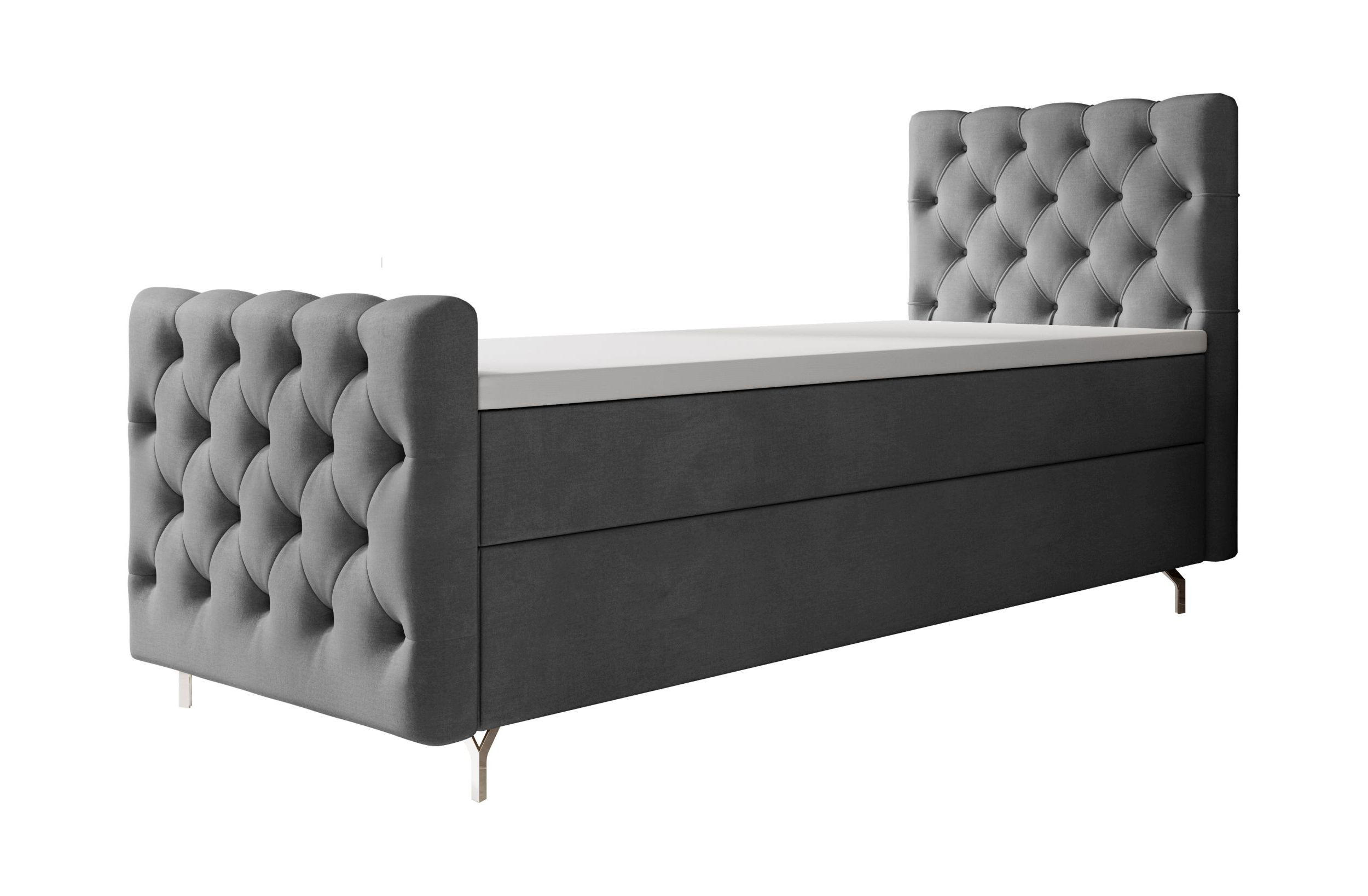 BOXBETT CHESTER PLUS mit Matratze H3, Bonell und Topper 80x200 Monolith 92 Links - Grau, Textil (80/200cm) - Bedante