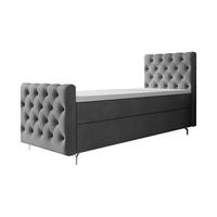 BOXBETT CHESTER PLUS mit Matratze H3, Bonell und Topper 80x200 Monolith 92 Links - Grau, Textil (80/200cm) - Bedante