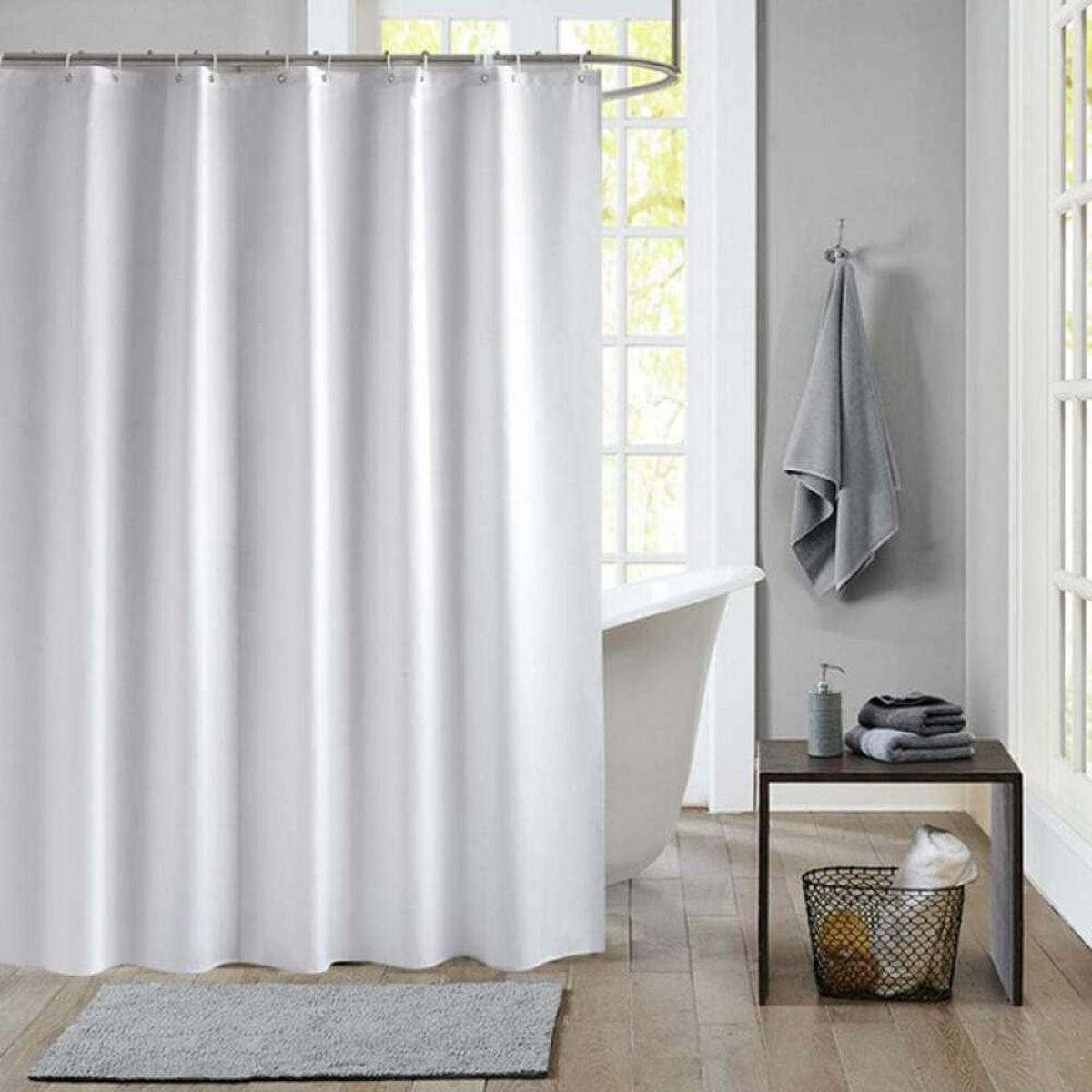 DUSCHVORHANG Weiß 200 x 240 cm wasserdicht schimmelresistent rostfrei mit Haken - Weiß, Textil (200/240cm) - MCBOSON