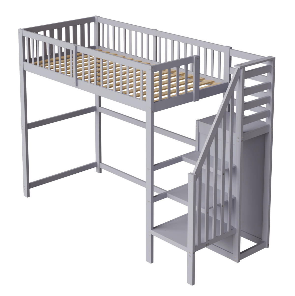 HOCHBETT 90/200 cm mit Treppe, Kleiderschrank und Stauraum, Grau - Grau, Holzwerkstoff (90/200cm) - Redom
