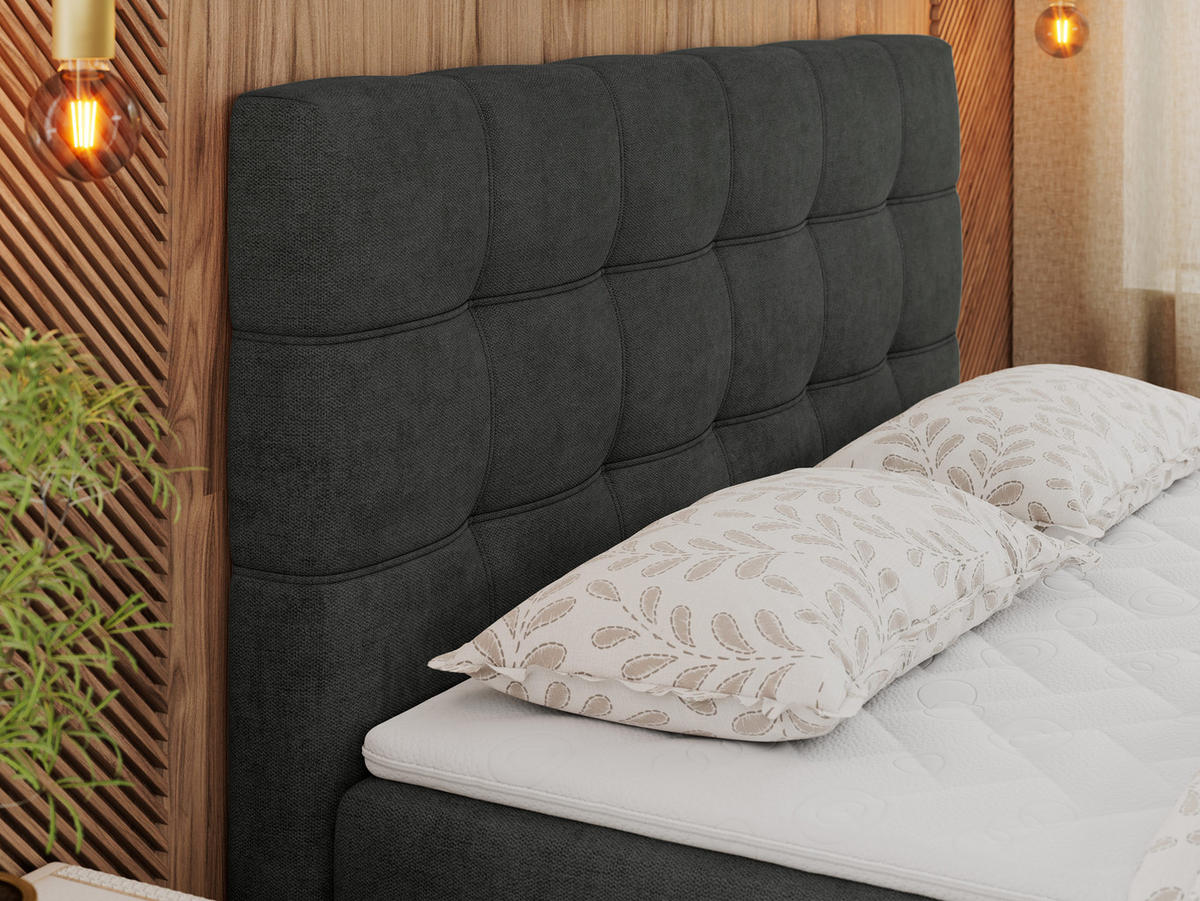 BOXBETT ERNI 180/200 - Dunkelgrau Strukture - H4 - Dunkelgrau, Holz/Textil (180/200cm) - MKS