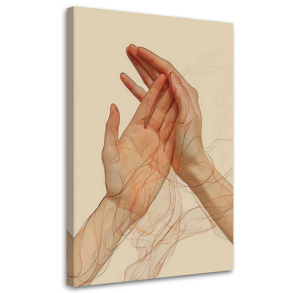 LEINWANDBILD Minimalistische Abstraktion Hände 60x90cm - Beige, Textil (60/90cm) - Feeby