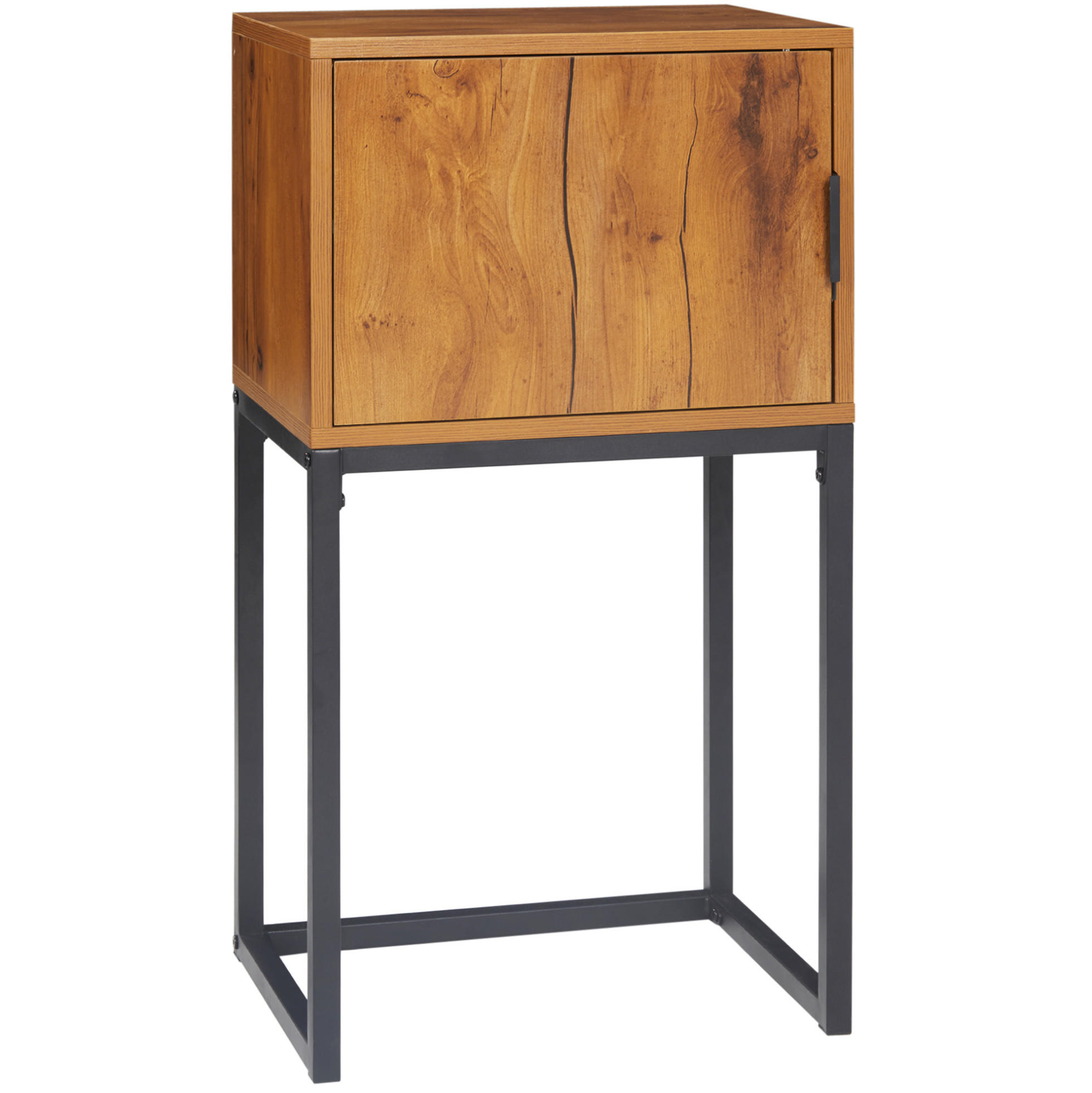 KONSOLENTISCH aus Stahl und Holzwerkstoff 40x30x76 cm Natur mit Schrank im Industriedesign - Naturfarben, Metall (30/40/76cm) - Modfu