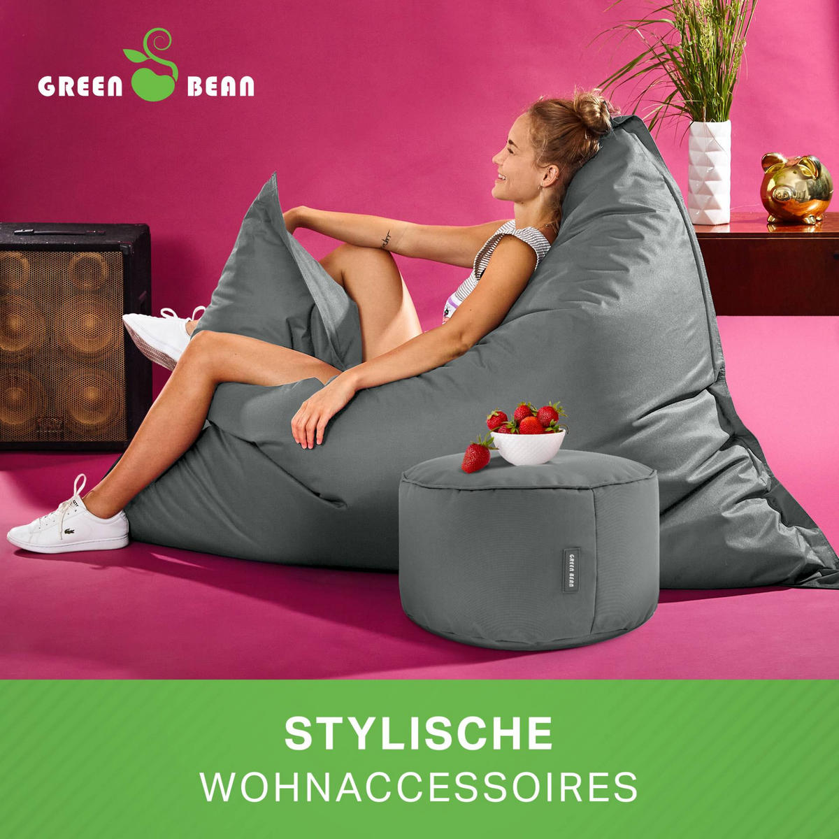 XXL-SITZSACK + Pouf 2er Set - 140x180cm - Grau, Textil (140/25/180cm) - Green Bean