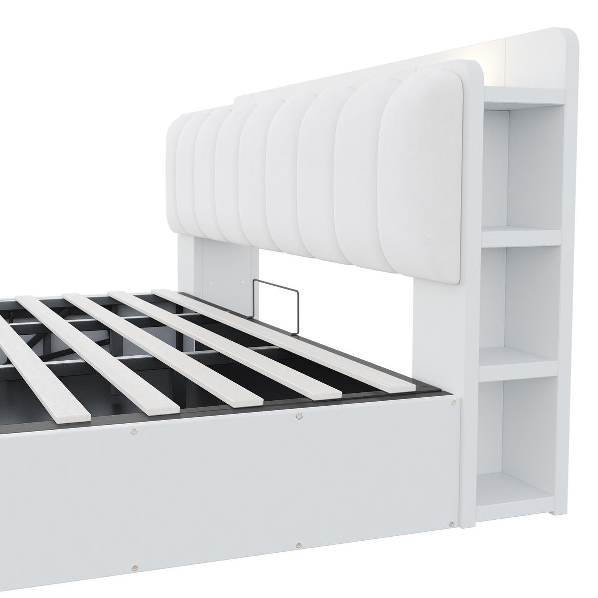 BETT 180/200 cm in Weiß mit Bettkasten, USB, Steckdose und Ablage - Weiß, Holzwerkstoff/Textil (180/200cm) - STILVORA