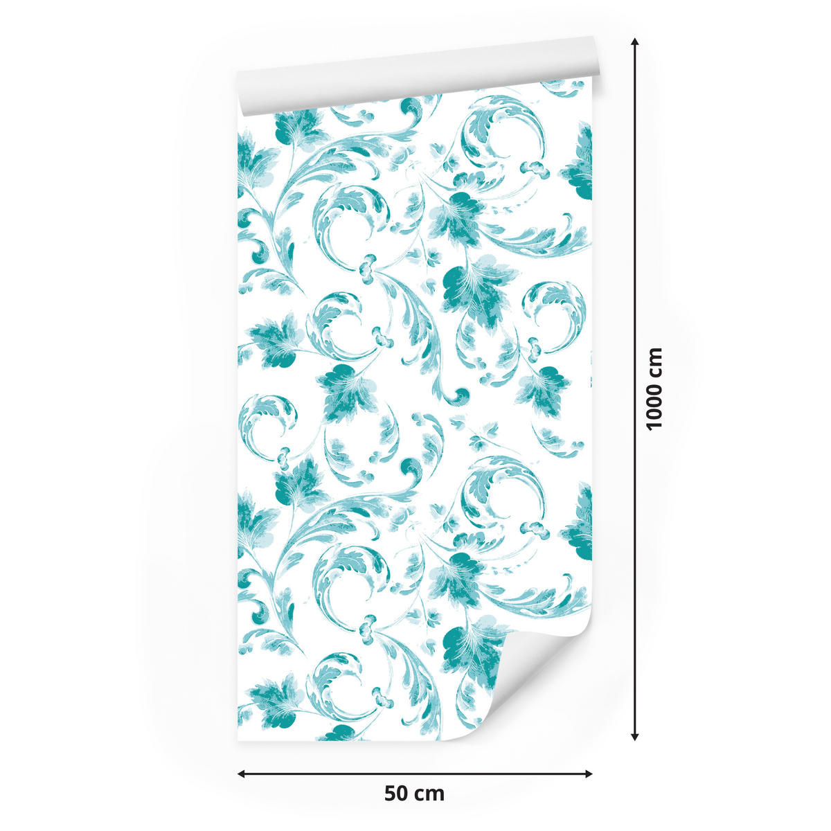 VLIESTAPETE Klassische Blätterornamente – Türkis, Weiß – 50x1000 cm - Türkis/Weiß, Papier (50/1000cm) - Muralo