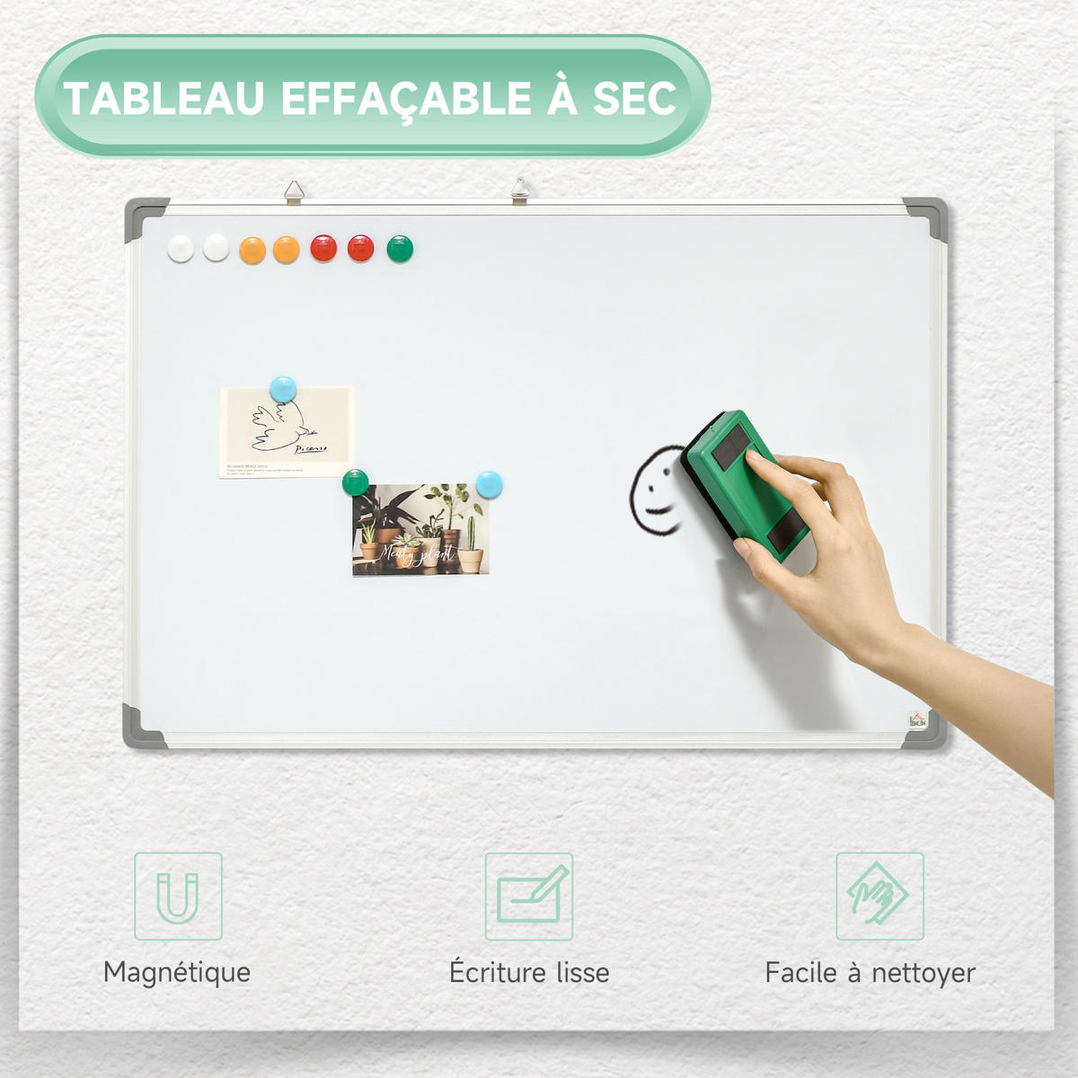 MAGNETTAFEL DE-16670 90x60 cm mit Zubehör Weiß - Weiß, Metall (60/1.8/90cm) - ComfortXL