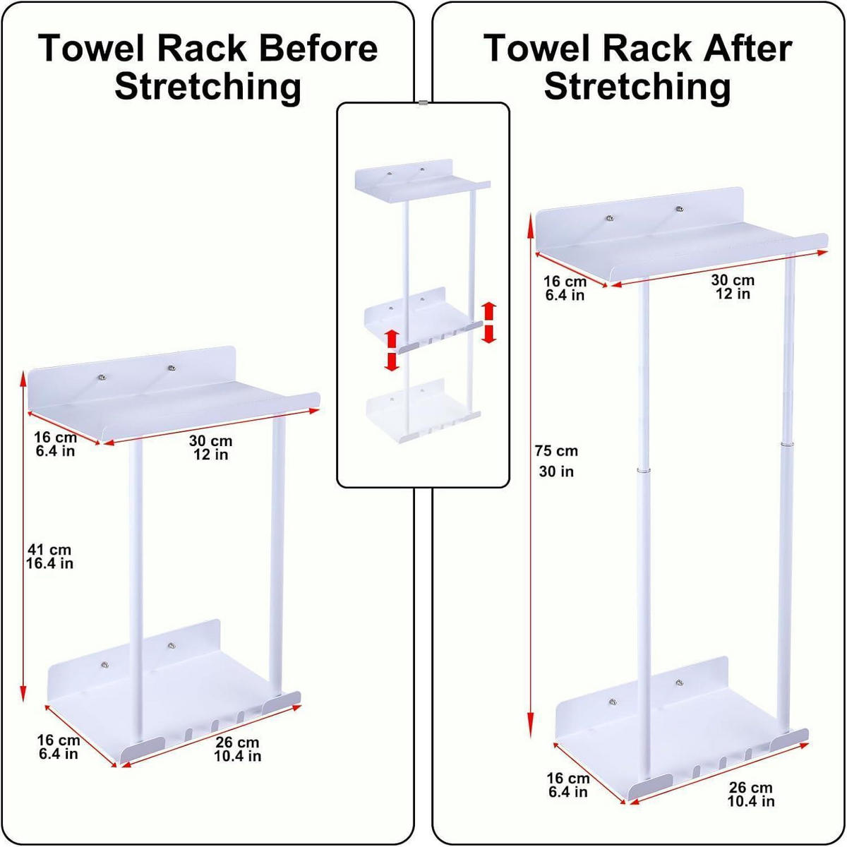 HANDTUCHHALTER ausziehbar 41-75 cm Weiß mit Ablage und Haken - Multicolor, Metall (16/75/30cm)
