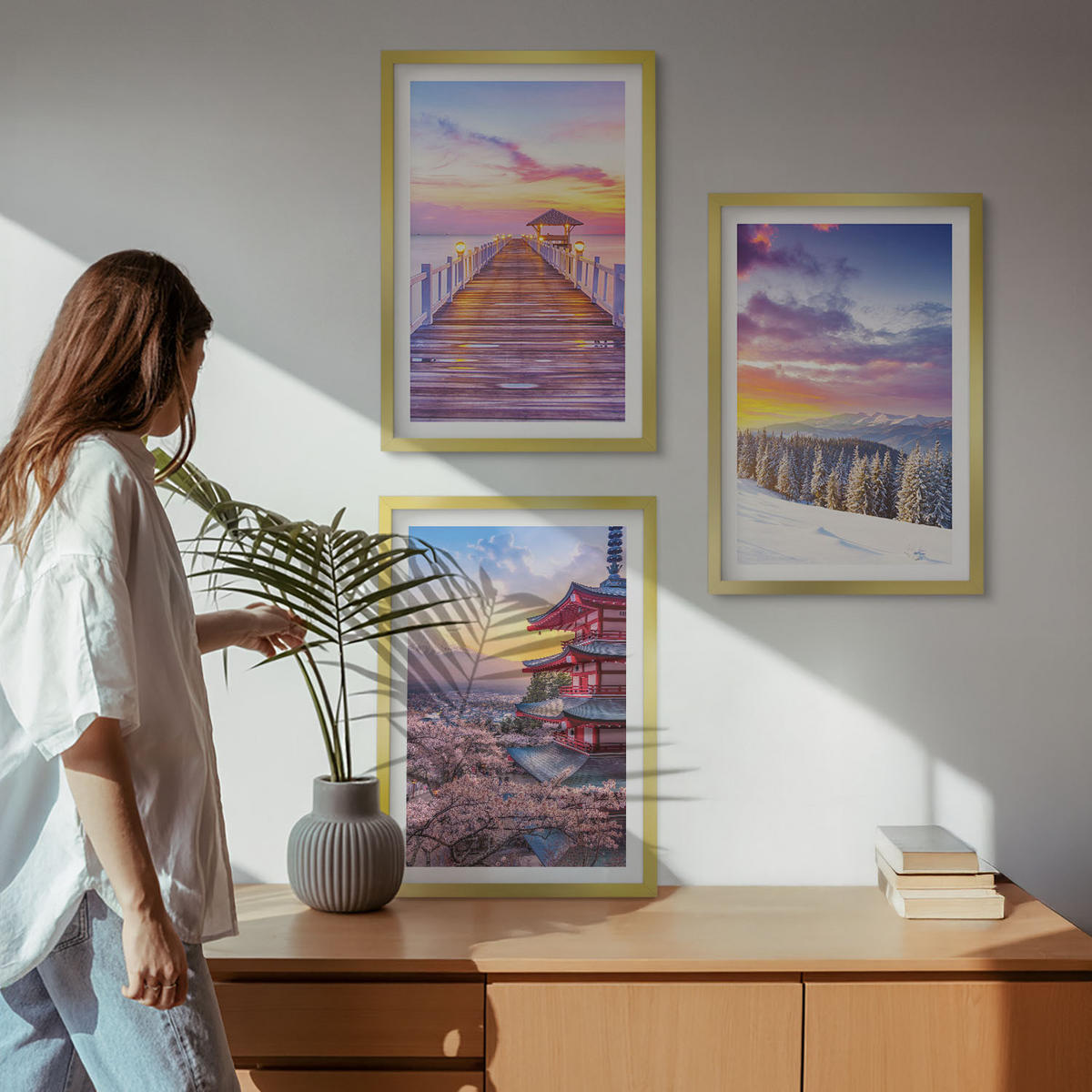 BILDER SET 3er Set - 40x60 cm Goldrahmen - Romantische Himmelslandschaften - Goldfarben, Kunststoff (40/60cm) - TULUP