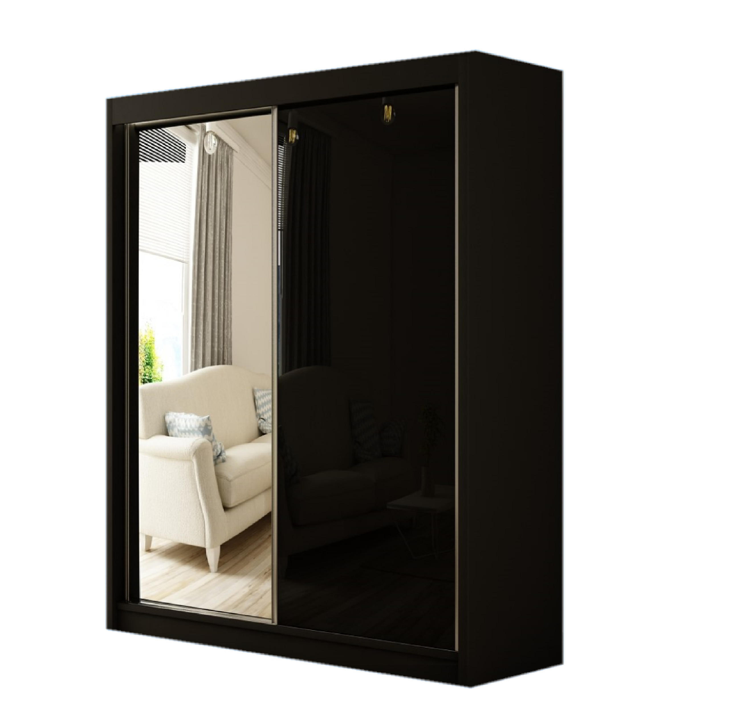 SCHWEBETÜRENSCHRANK Venus 120 cm mit Spiegel 2-türig, schwarz, lacobel schwarz - Schwarz, Kunststoff (120/215/61cm) - Margaret Hadas24