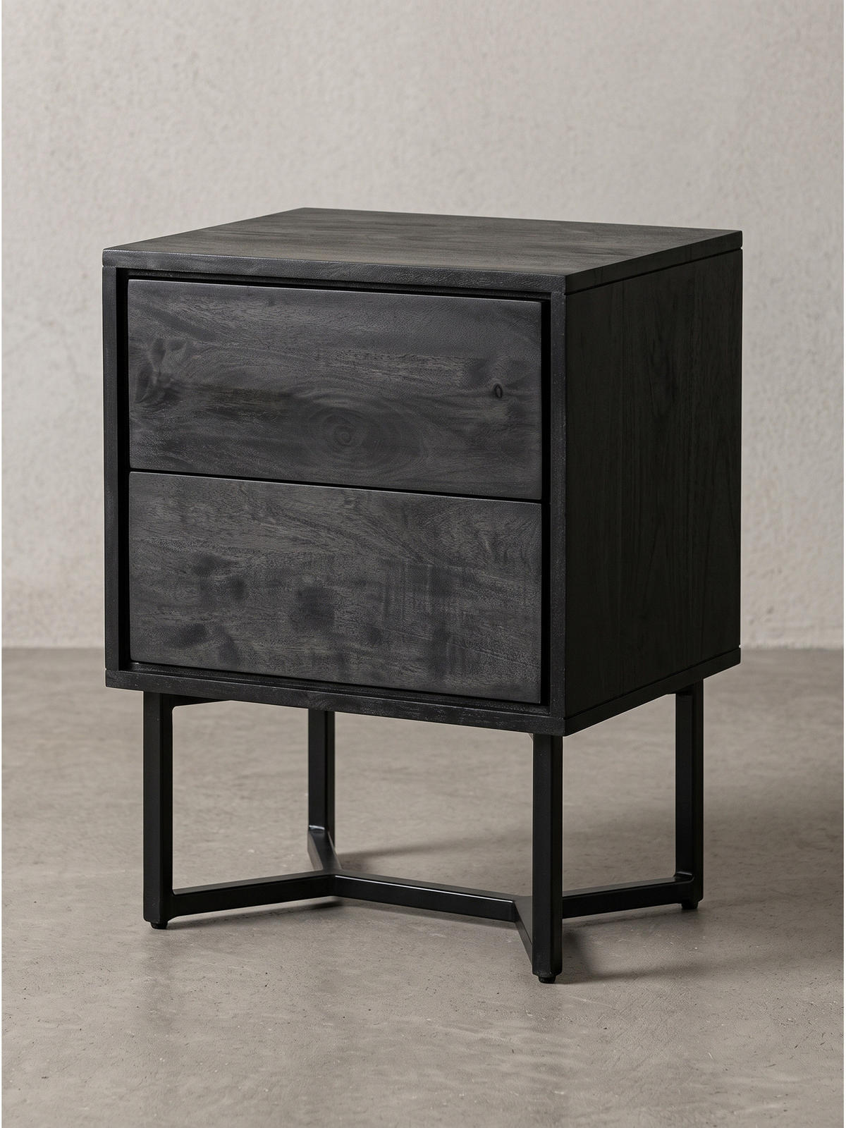 NACHTKONSOLE ORBIGO, Akazie Massivholz, Schwarz, 45 x 40 x 57 cm - Schwarz, Holz/Metall (45/57/40cm) - KADIMA DESIGN