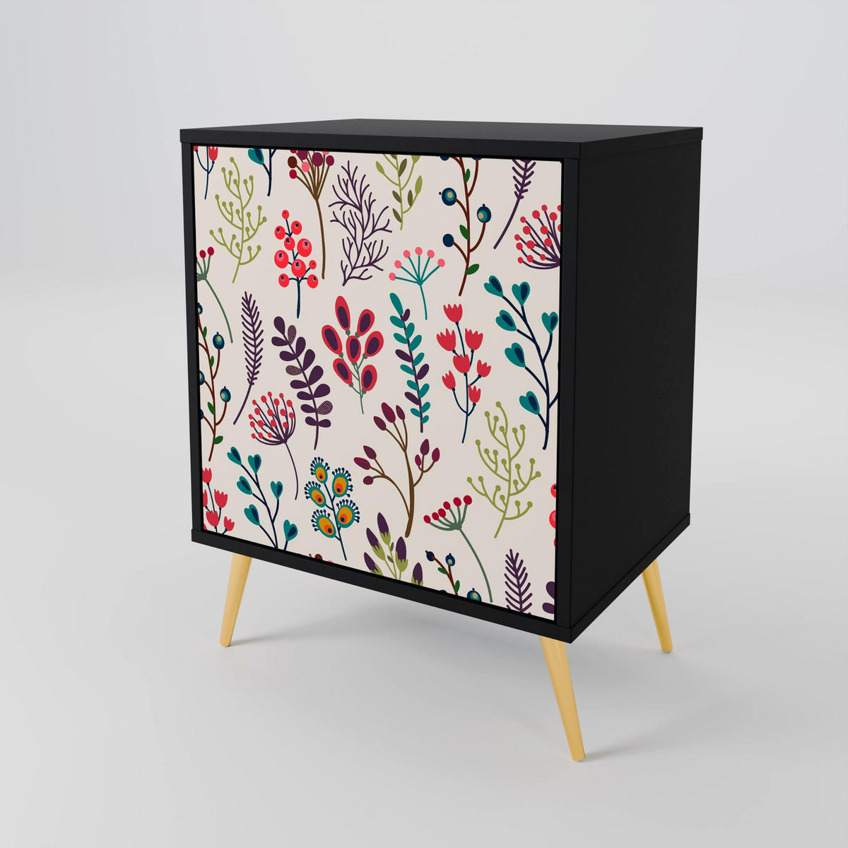 SIDEBOARD AUTUMN SUNDRIES, Schwarz, 57,5x42x67,5 cm, Schwarze Metall-Rahmenfüße - Multicolor/Schwarz, Holzwerkstoff/Metall (57.5/67.5/42cm) - SpaceRebels