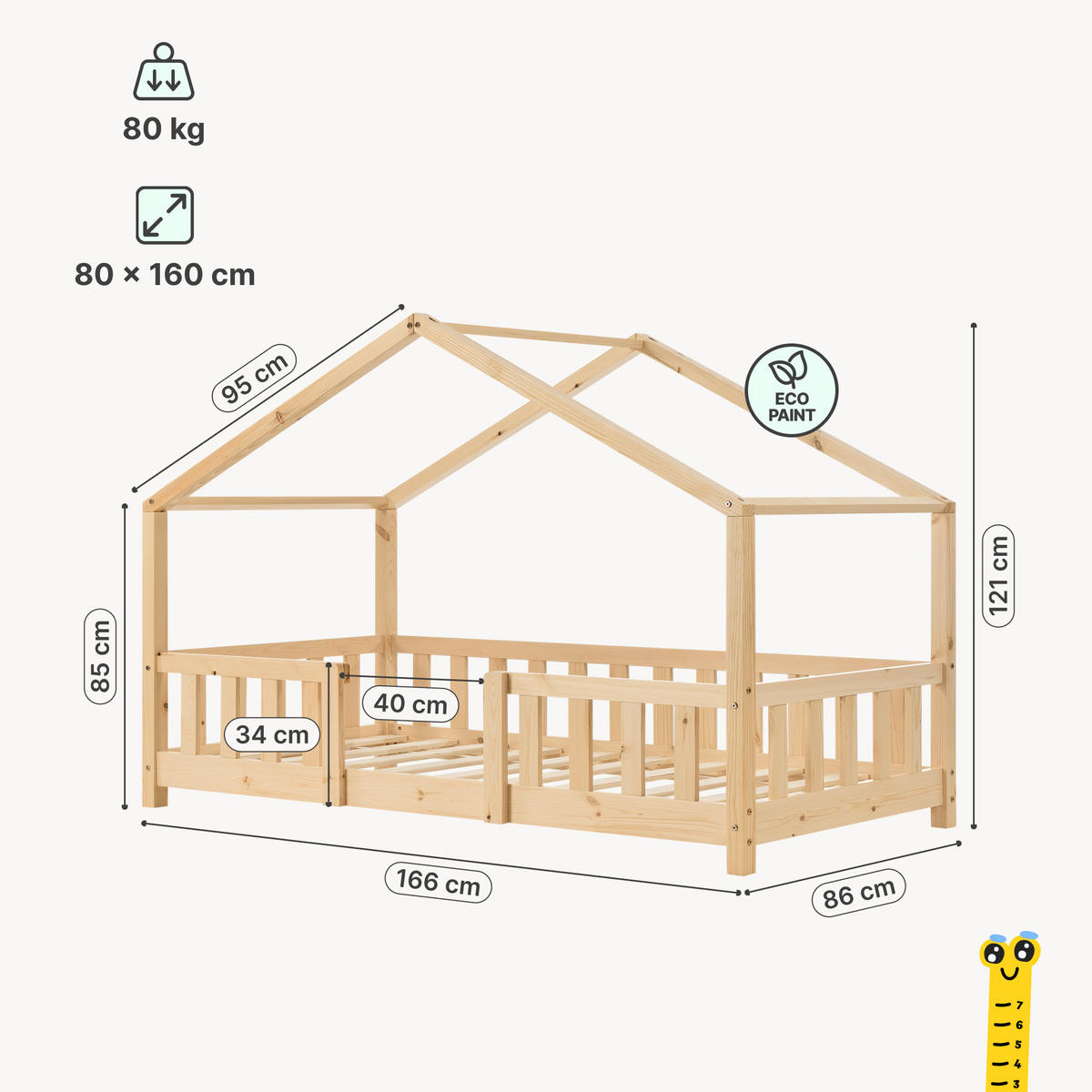 HAUSBETT Treviolo - Naturfarben, Holz (80/160cm) - [en.casa]