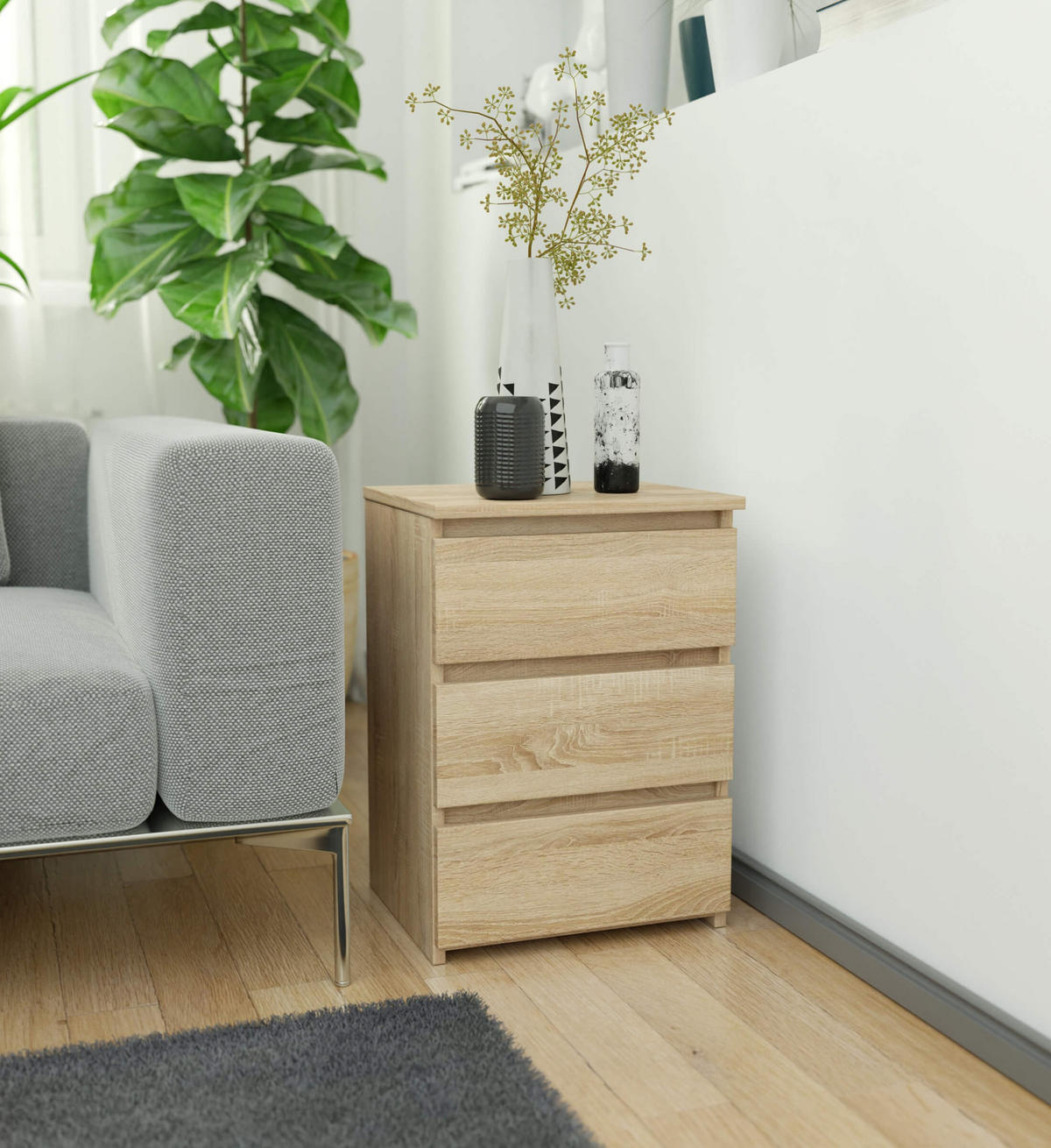NACHTSCHRANK Sonoma Eiche 40x35x57 cm - Hellgrau/Sonoma Eiche, Holzwerkstoff (40/57/35cm) - Akord