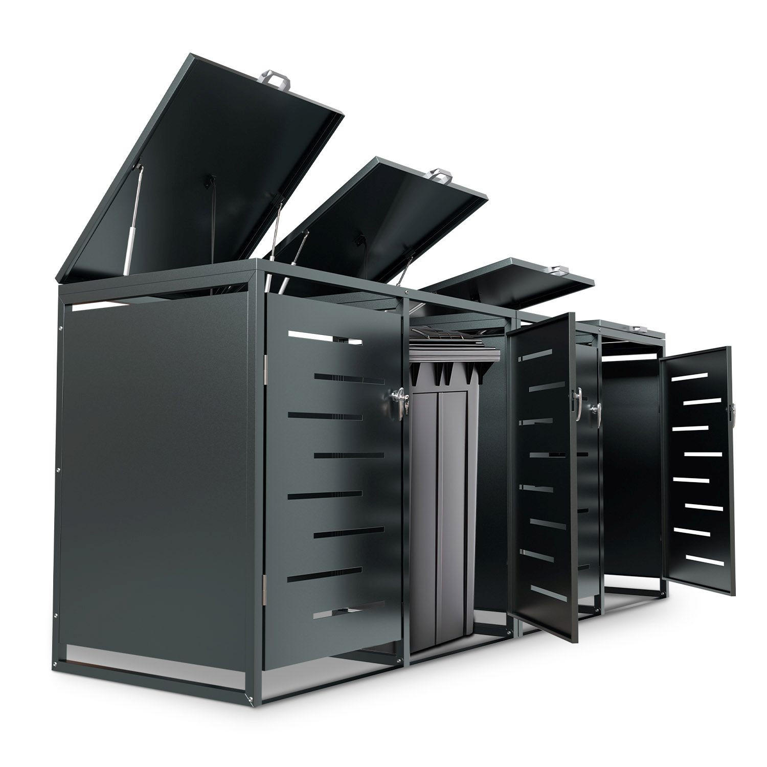 MÜLLTONNENBOX Arel 4er-Set - Anthrazit, Metall (264/116/80cm) - Juskys