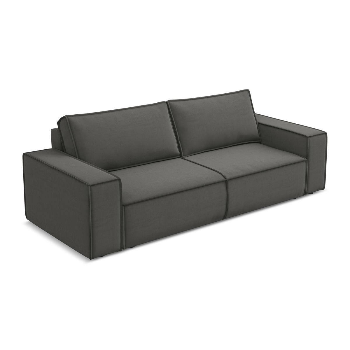 3-SITZER SOFA mit Schlaffunktion Samt Stoff Grau - Dunkelgrau/Schwarz, Kunststoff/Textil (255/85/105cm) - LaMiaSofa
