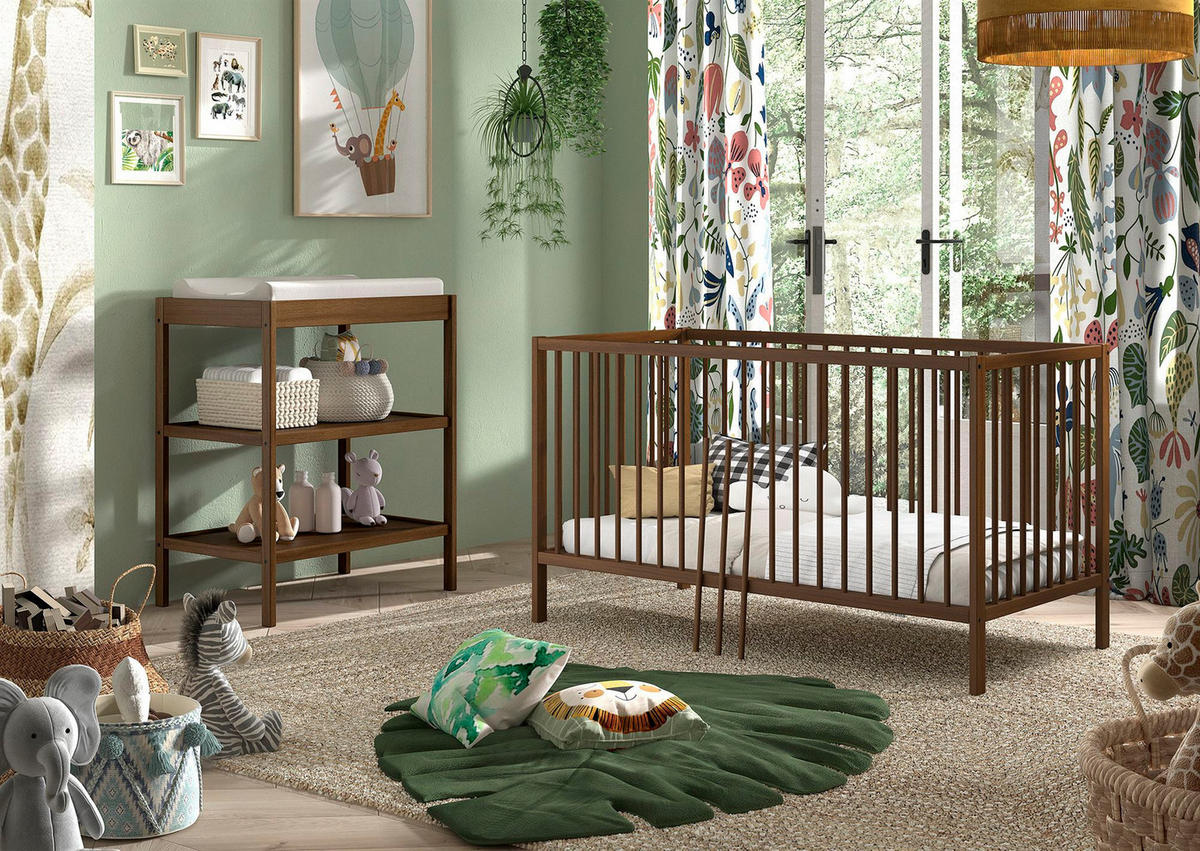 BABYZIMMER SET Keira mit Baby-/Juniorbett Wickelkommode Buche nussbaum - Weiß, Holz (84/76/144cm) - 58aufmkessel