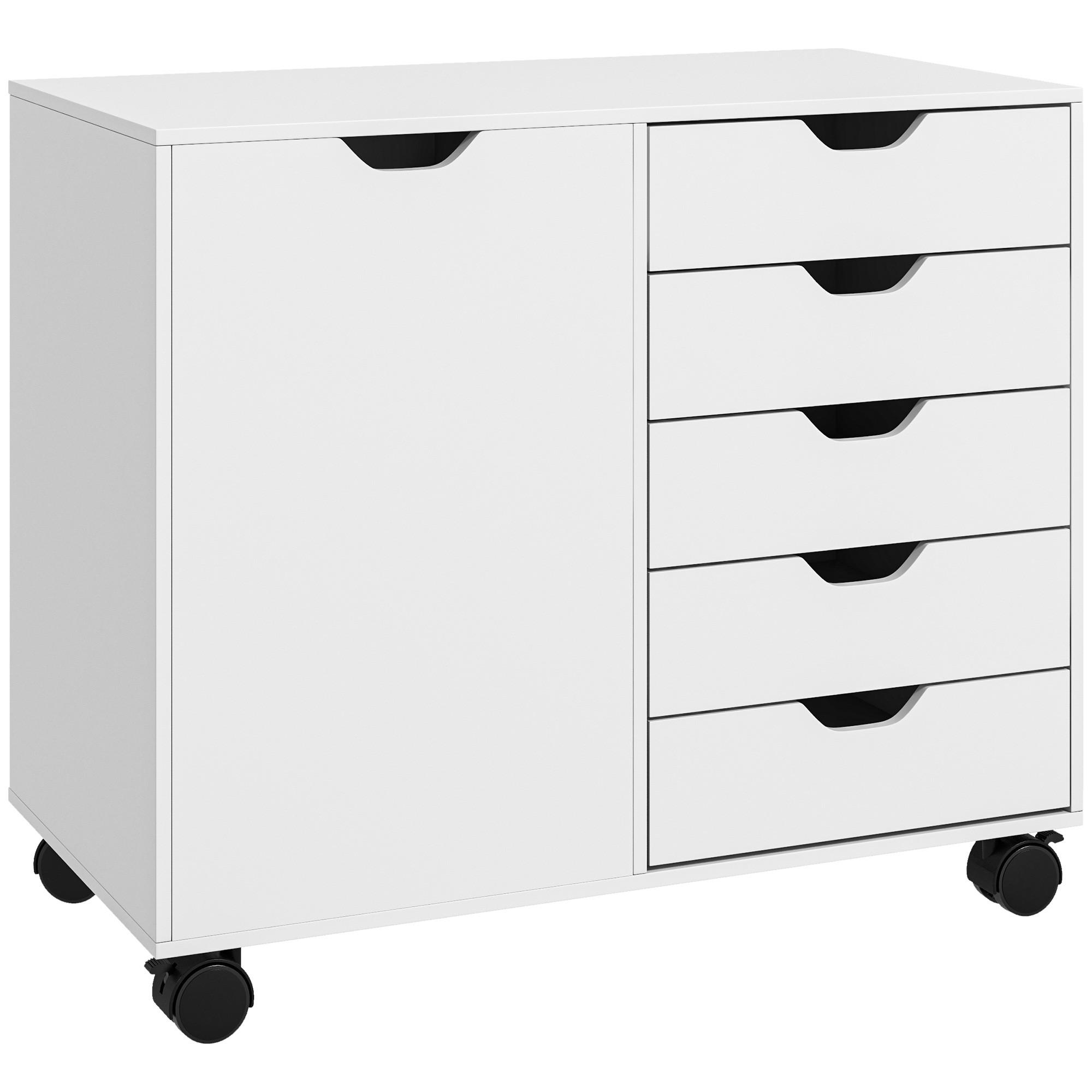 AKTENREGAL DE-14435 5 Schubladen + 1 Tür, verstellbar Weiß - Weiß, Holzwerkstoff (40/66.5/78cm) - ComfortXL