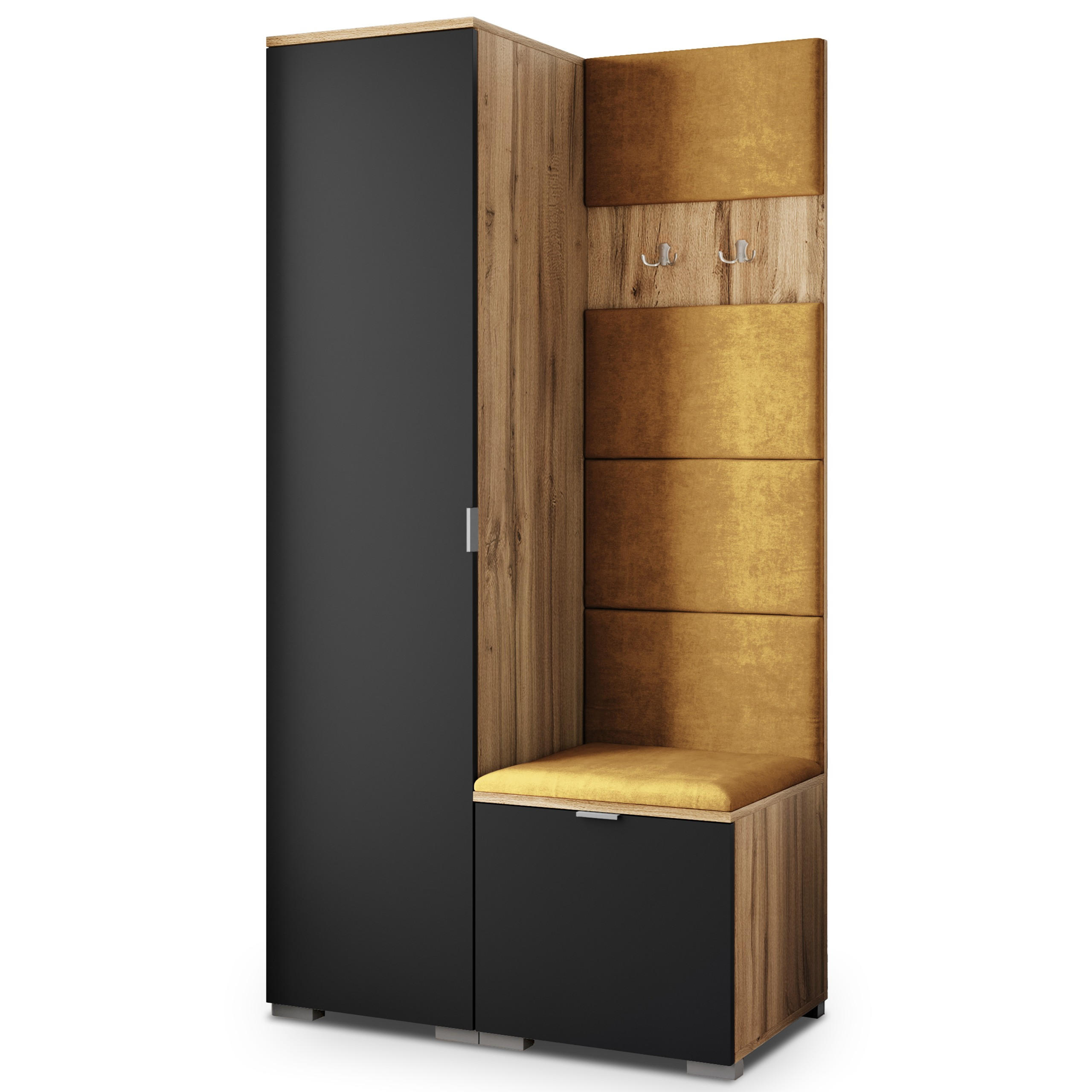 Masseno Garderobenschrank Eiche Wotan, Schwarz, Gelb 95x181x51 cm