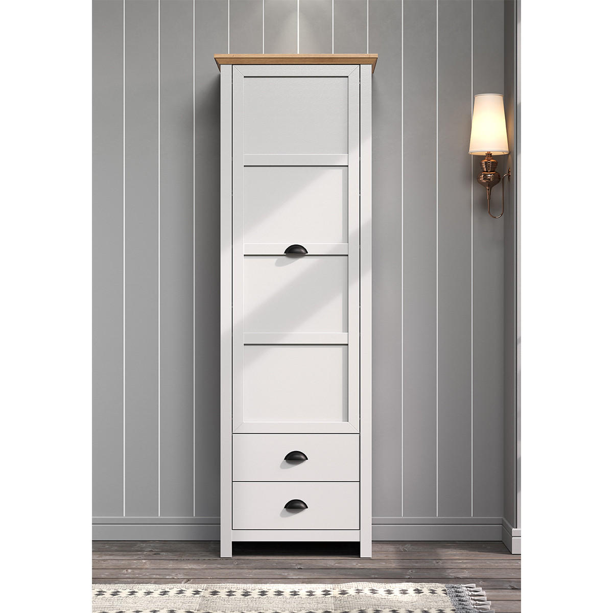 Garderobenschrank 1 Tür und 2 Schubladen B65 cm – LANDSIDE - Grau, Holzwerkstoff (65/201/41cm) - ebuy24