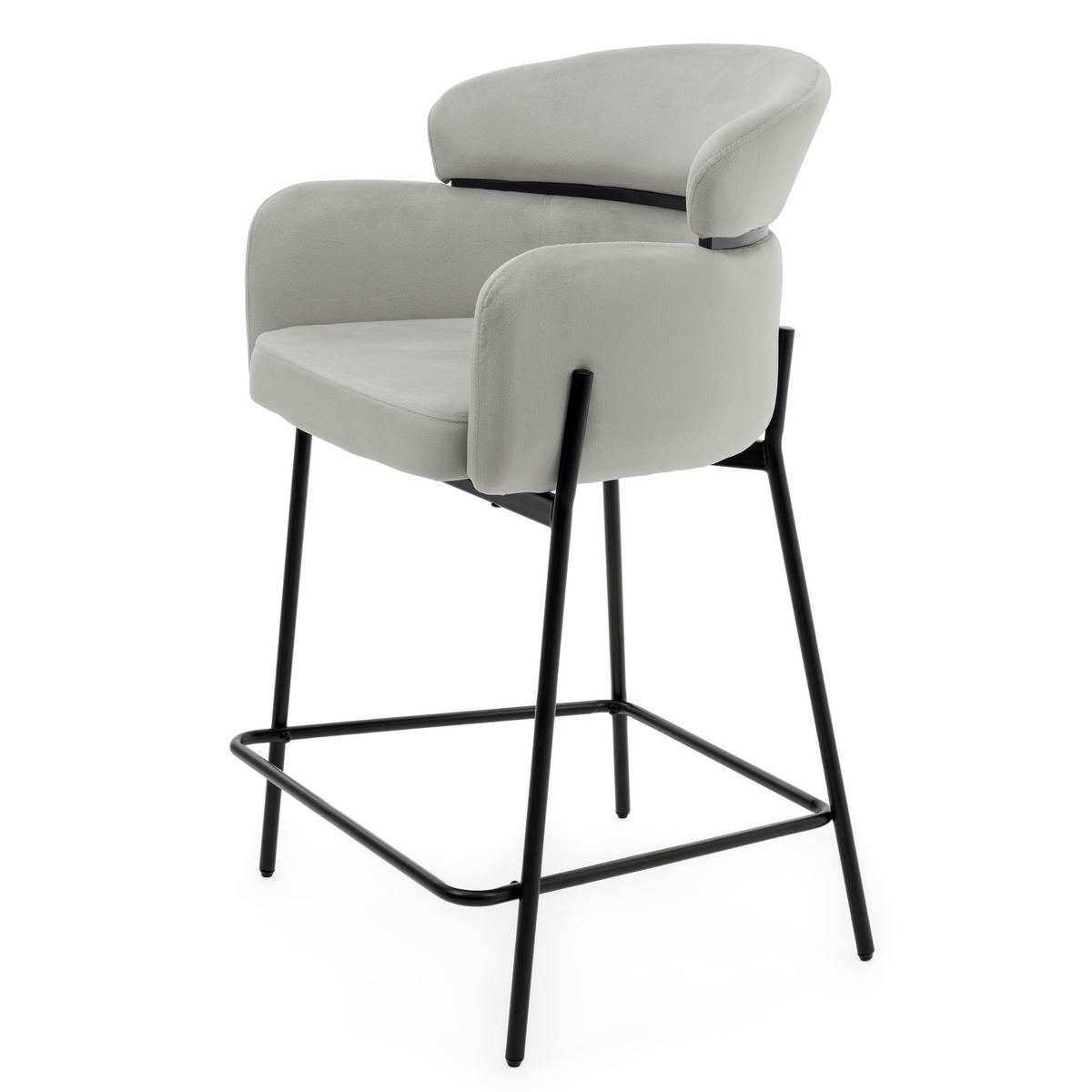 BARHOCKER BOLZANO gepolsterter mit Steppung - hellgrau - Samt Velour - Hellgrau/Schwarz, Textil/Metall (60/99/55cm) - NEW HOME