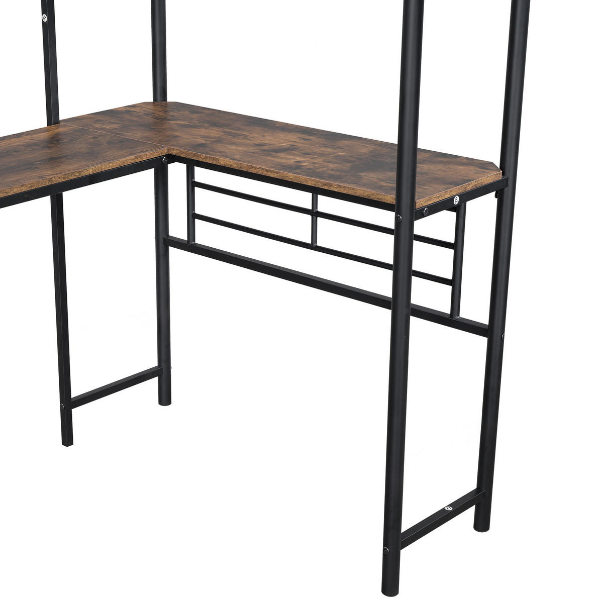 HOCHBETT 90x200cm Schwarz zwei Etagenbetten Tisch Doppeltreppe - Schwarz, Holz (90/200cm) - FLIEKS