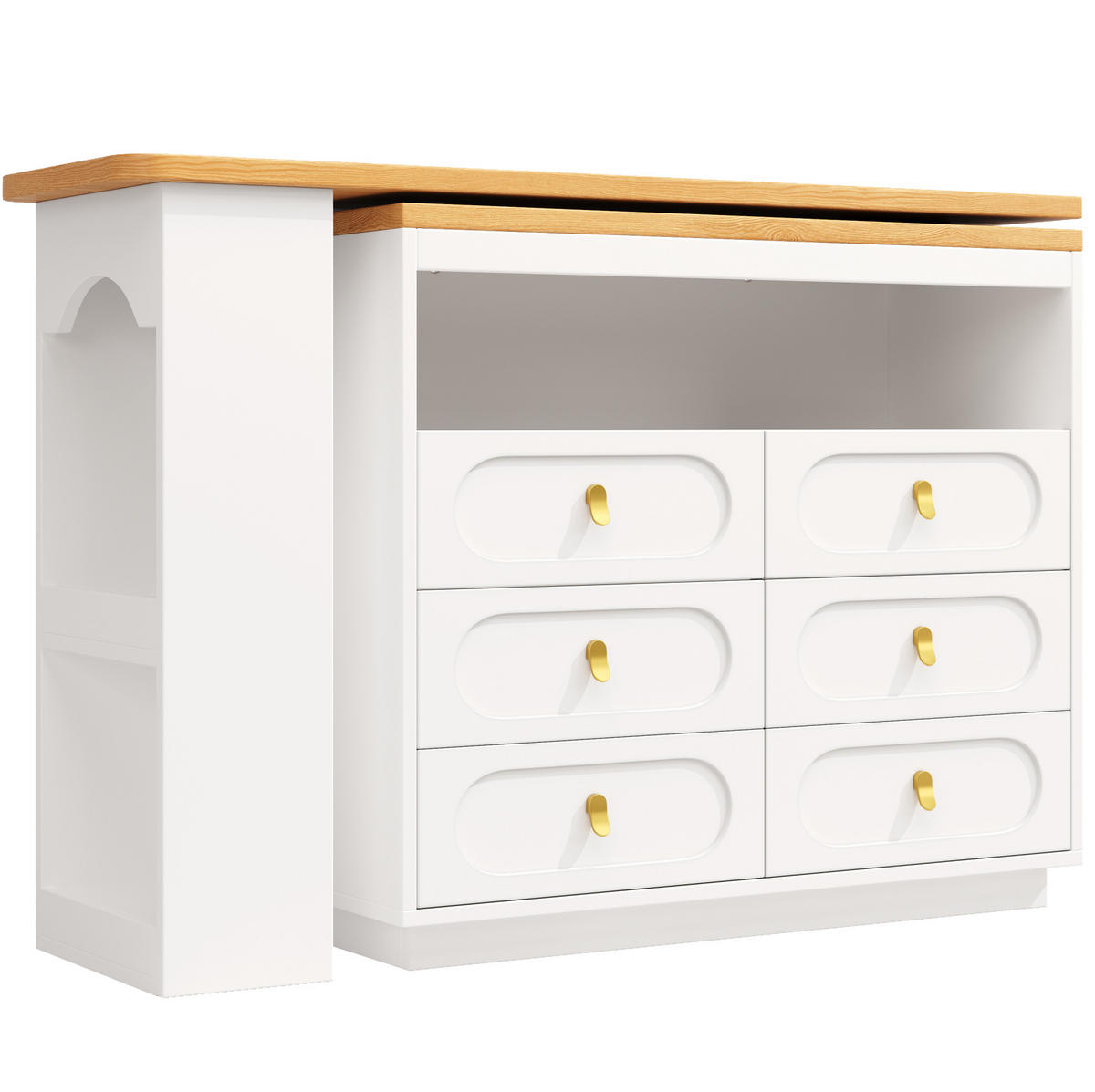 BARTISCH aus MDF, ausziehbar 137-203/39/90 cm mit 360° Drehfunktion & 6 Schubladen, Weiß - Weiß, Holzwerkstoff (39/90/137cm) - Redom