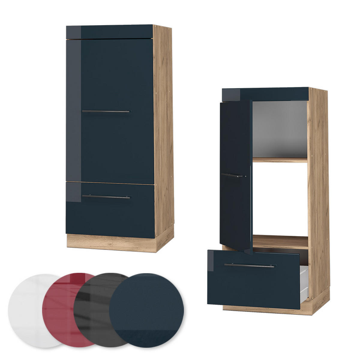 MIKROWELLENSCHRANK Fame-Line Dunkelblau Hochglanz 60 cm - Eiche Wotan/Dunkelblau, Holzwerkstoff (60/153.6/58.1cm) - Vicco