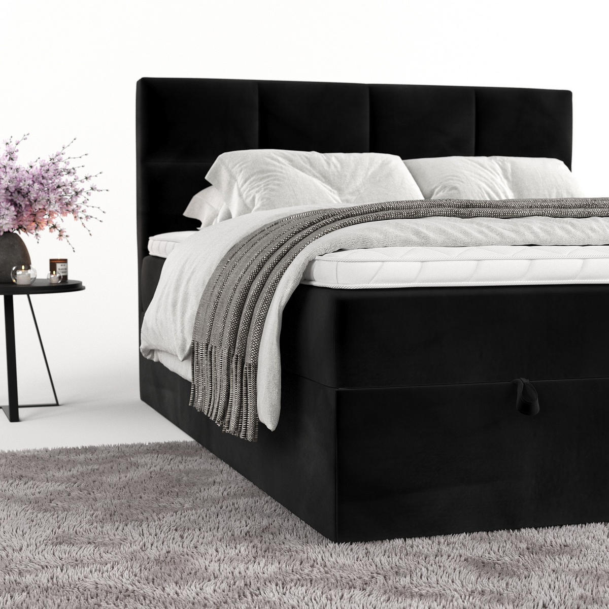 BOXBETT Velto 160/200 cm Schwarz im Kronos Stoff - Schwarz, Holz/Holzwerkstoff (160/200cm) - AltaBeds