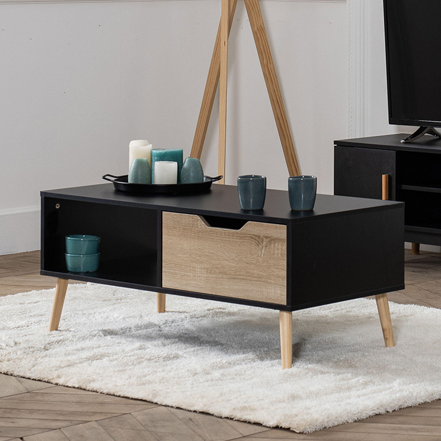 COUCHTISCH Freja Schwarz - Schwarz, Holzwerkstoff (100/49.5/43cm) - Happy Garden