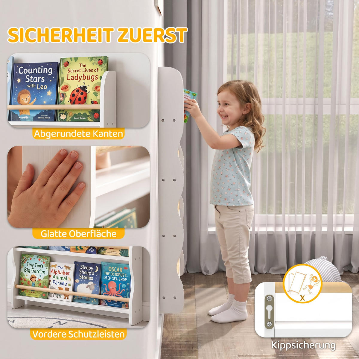 KINDER-BÜCHERREGAL MDF Kiefernholz Weiß - Weiß, Holzwerkstoff (10/98/60cm) - AIYAPLAY