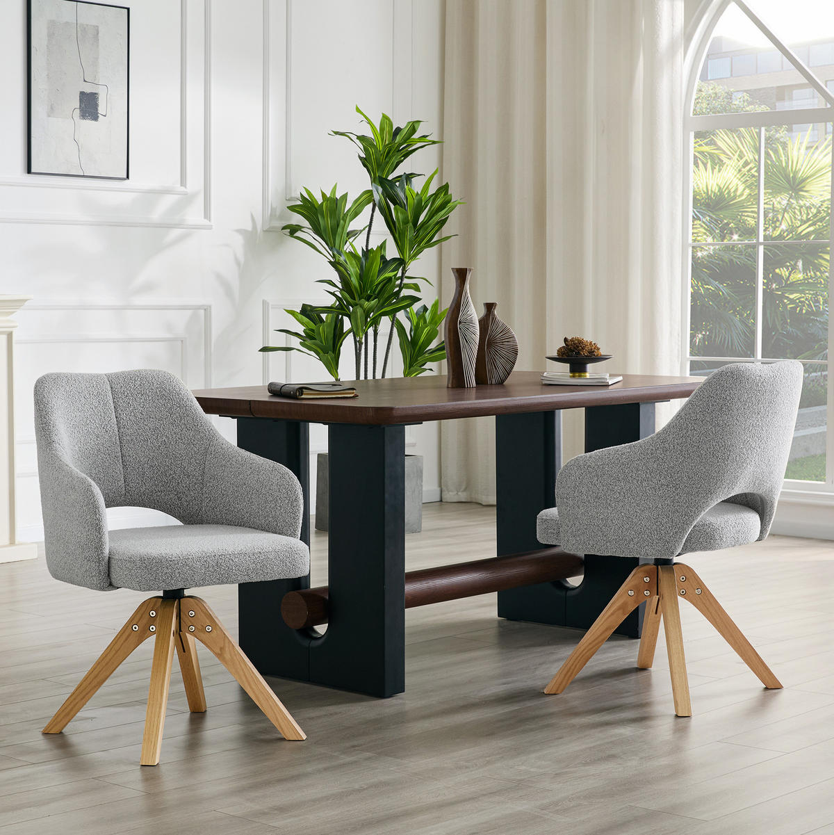DREHSTUHL 2er-Set 360° drehbar Sitzfläche 48 x 45 cm Stoff Hellgrau - Hellgrau, Holz (48/85/45cm) - Meubliv