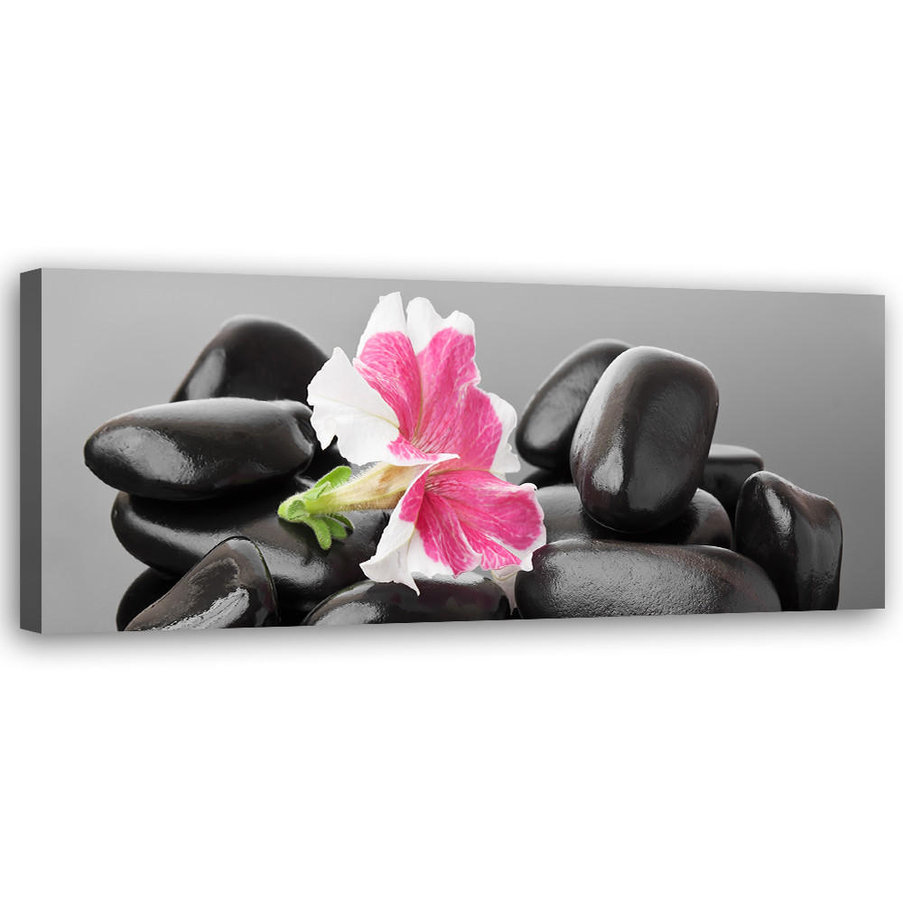 WANDBILD blume und dunkle zen steine - Schwarz, Textil (90/30cm) - Feeby