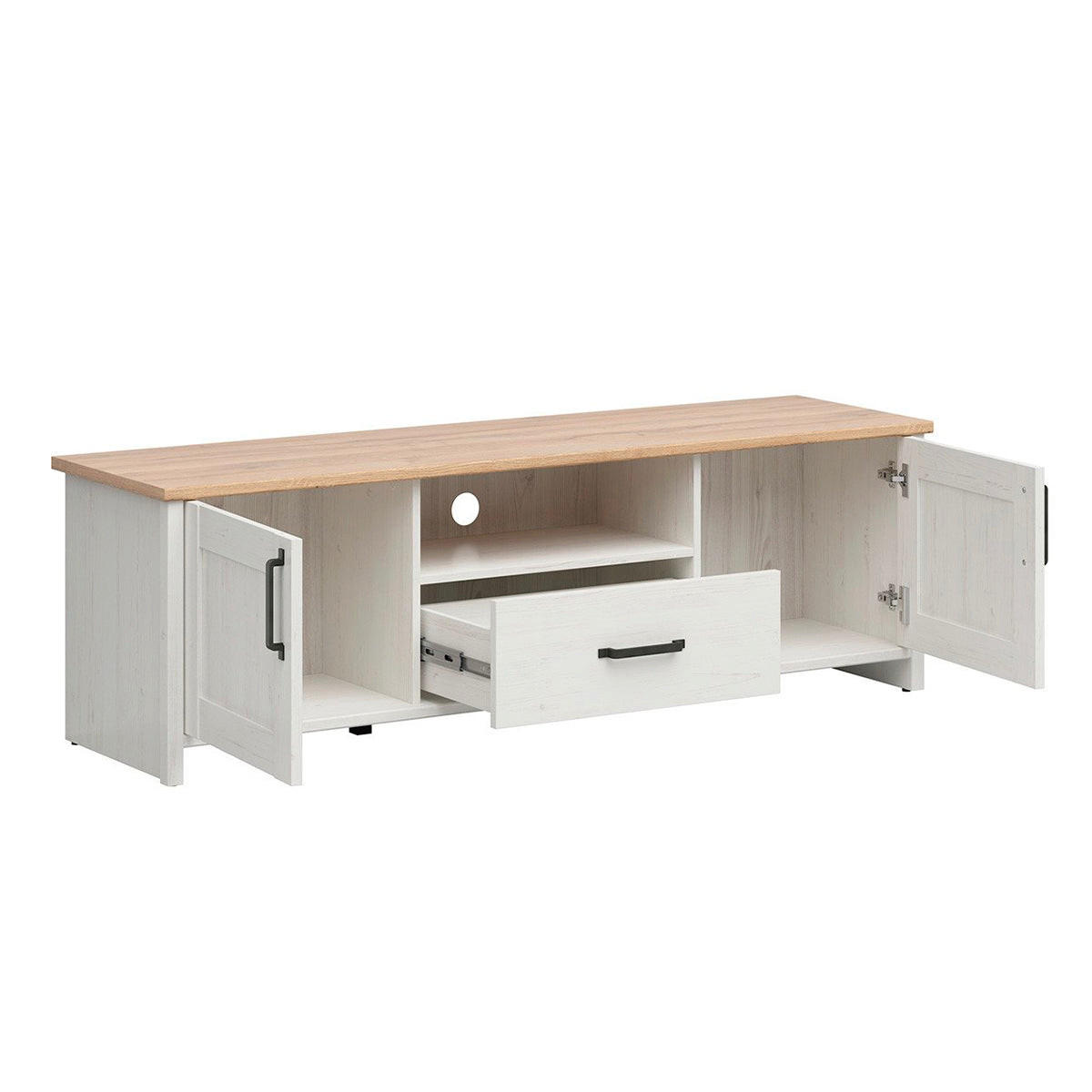 TV-MÖBEL Aksel Weiß und Holz - Weiß, Holzwerkstoff (160/51/44cm) - Petits-meubles