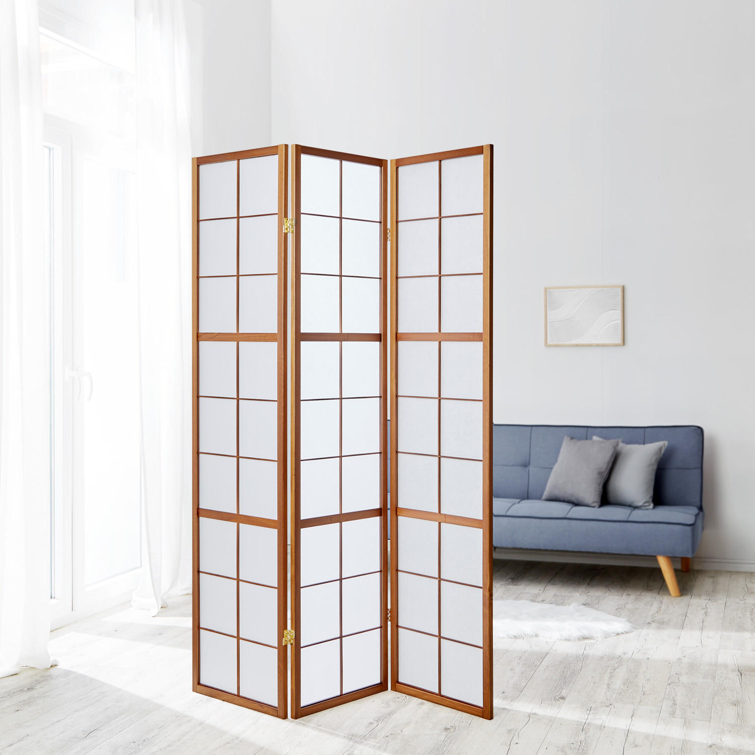 PARAVENT 3-tlg. 132/175 cm Braun Shoji - Braun, Holz (132/175/2cm) - Homestyle4u