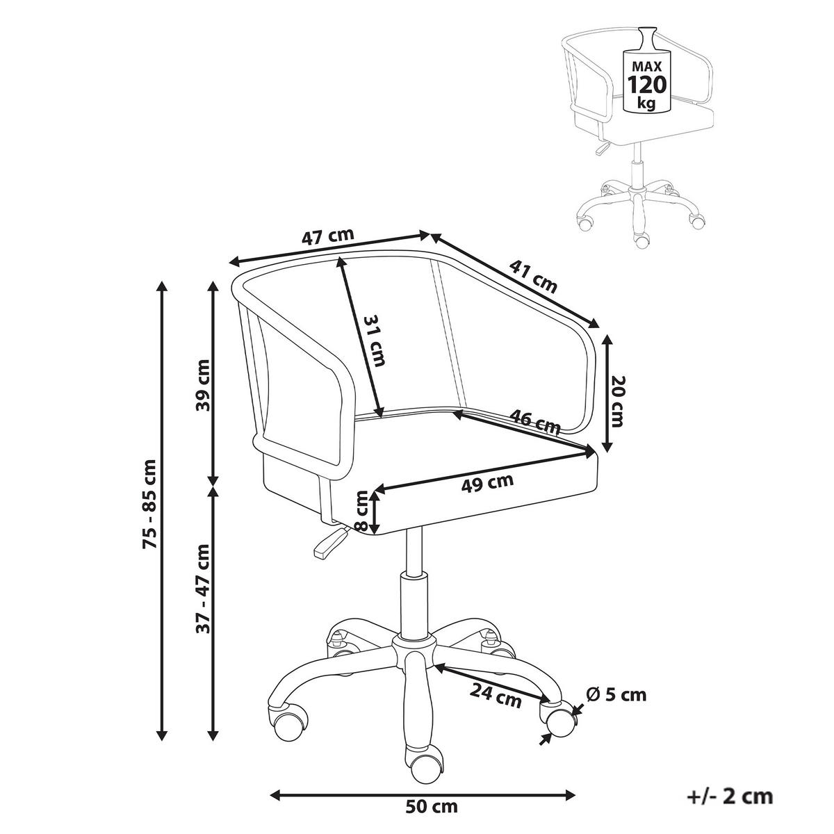 SCHREIBTISCHSTUHL Schwarz Tucson - Silberfarben/Schwarz, Kunststoff (50/75/50cm) - Beliani