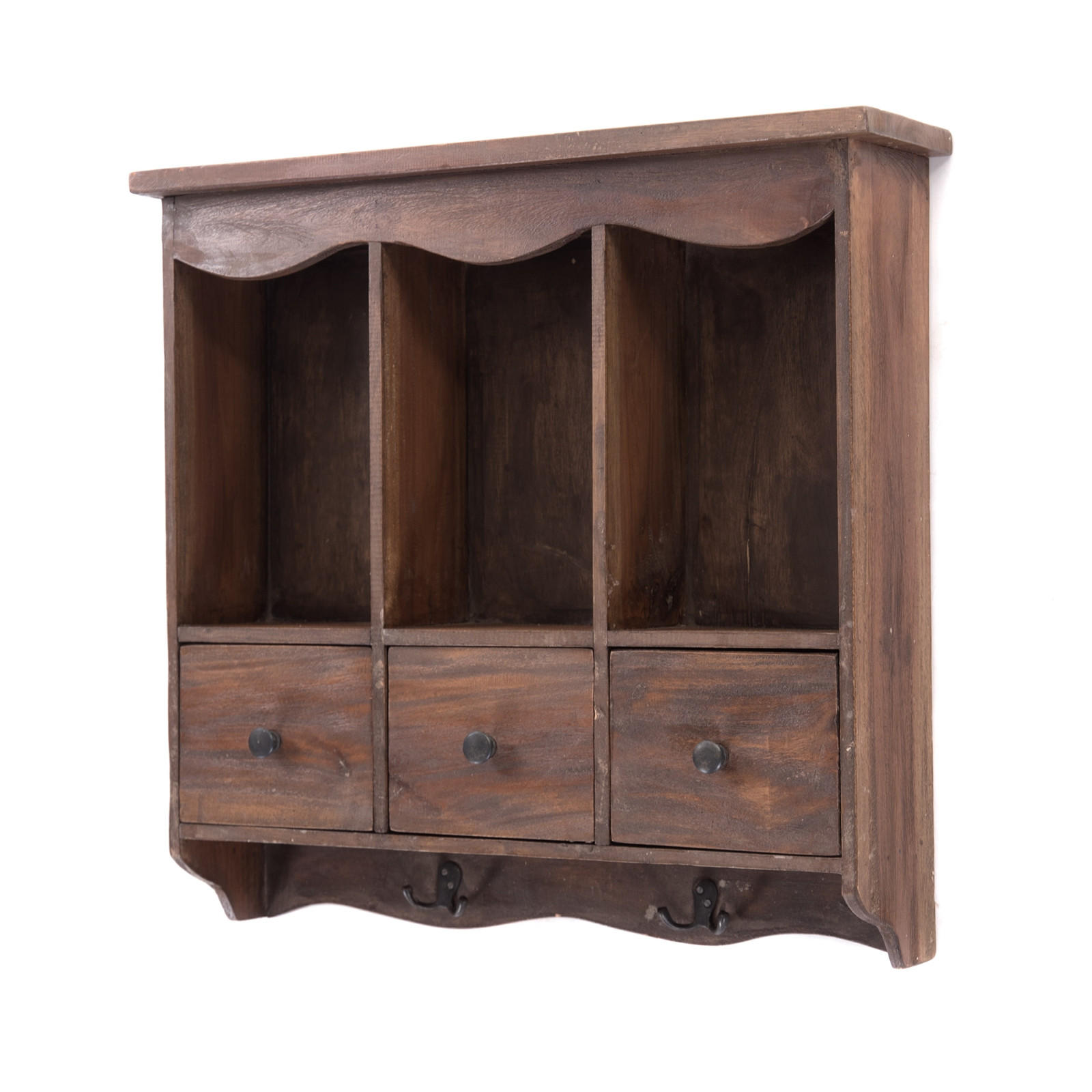 WANDREGAL Belle Mahagoni Holz, mit 3 Schubladen und Haken dunkelbraun - Naturfarben, Holz (62/58/15cm) - DESIGN DELIGHTS