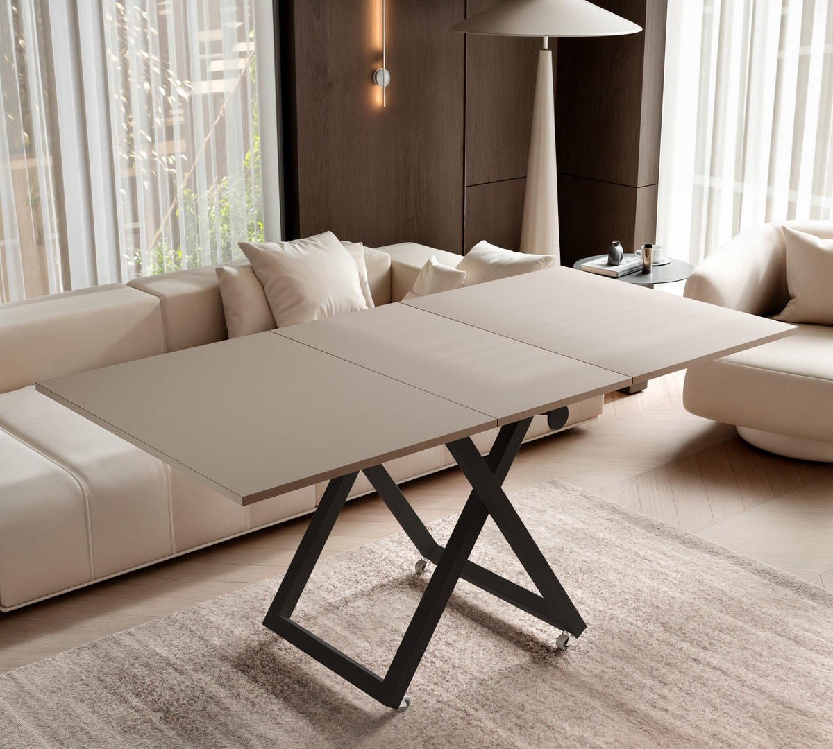 COUCHTISCH ARIA 120-160/80 cm, Höhenverstellbar, Schwarz / Kaschmir - Kaschmir/Schwarz, Holzwerkstoff/Metall (120/80/38cm) - Idohome