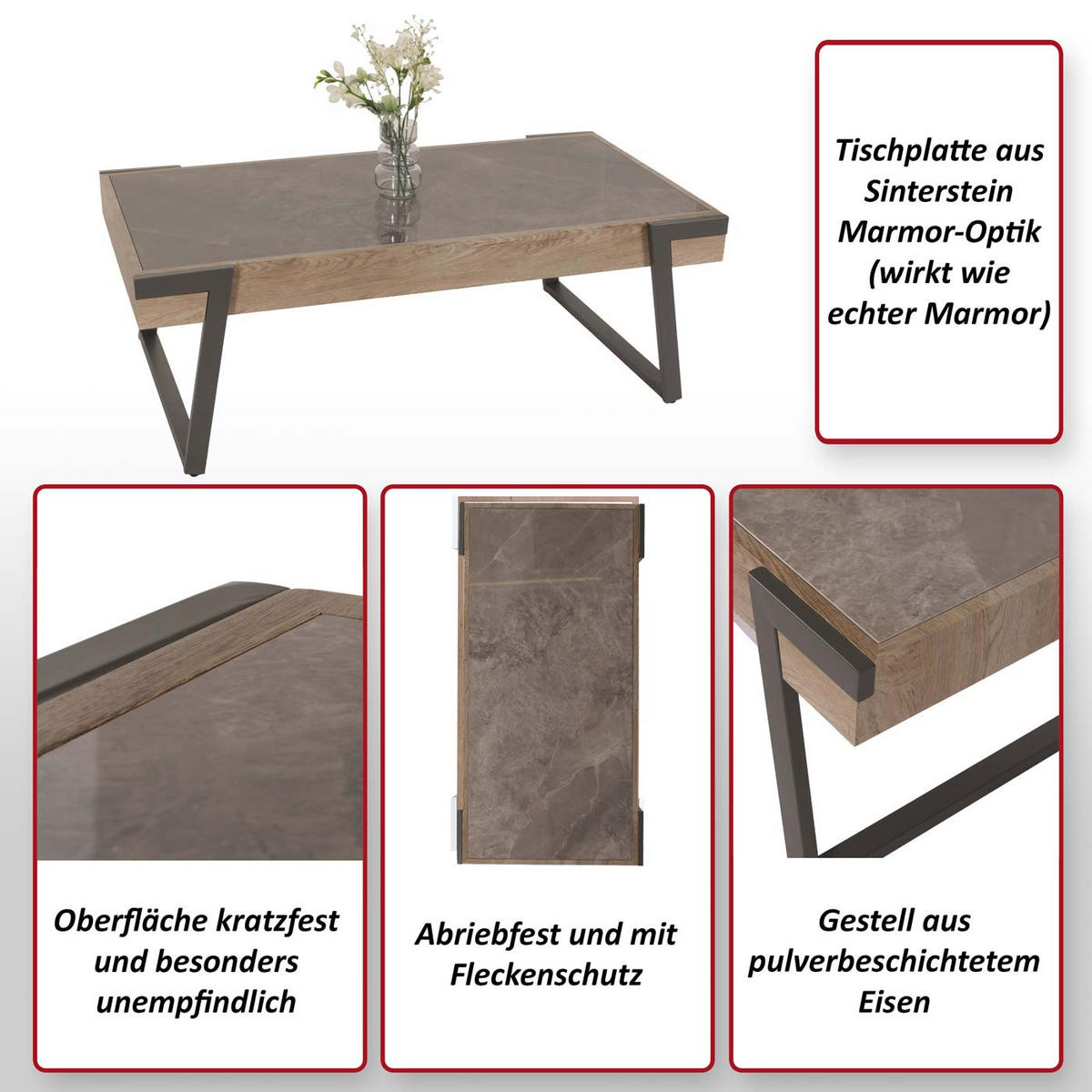 COUCHTISCH rechteck Grau - Grau, Stein (64/120/43cm) - MCW