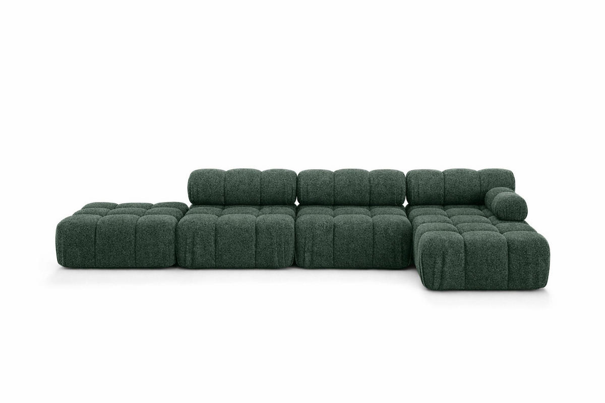ECKSOFA L-Form XL, Stoff Bouclé Abriamo, Dunkelgrün, Rechts, Selia L XL - Dunkelgrün, Holz (380/160cm) - Kaiser Möbel