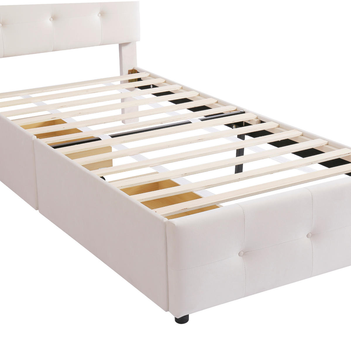 KINDERBETT 90x200 cm 2 Schubladen Lattenrost beige - Beige, Holz (90/200cm) - LEBENLANG