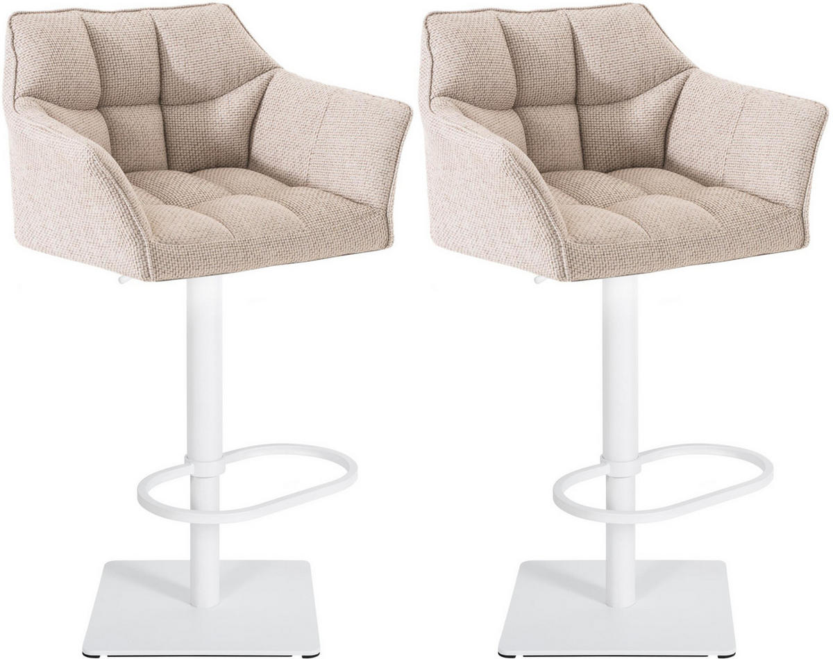 BARHOCKER 2er Set Stoff Elfenbein - Creme/Weiß, Textil/Metall (64/88/45cm) - CLP