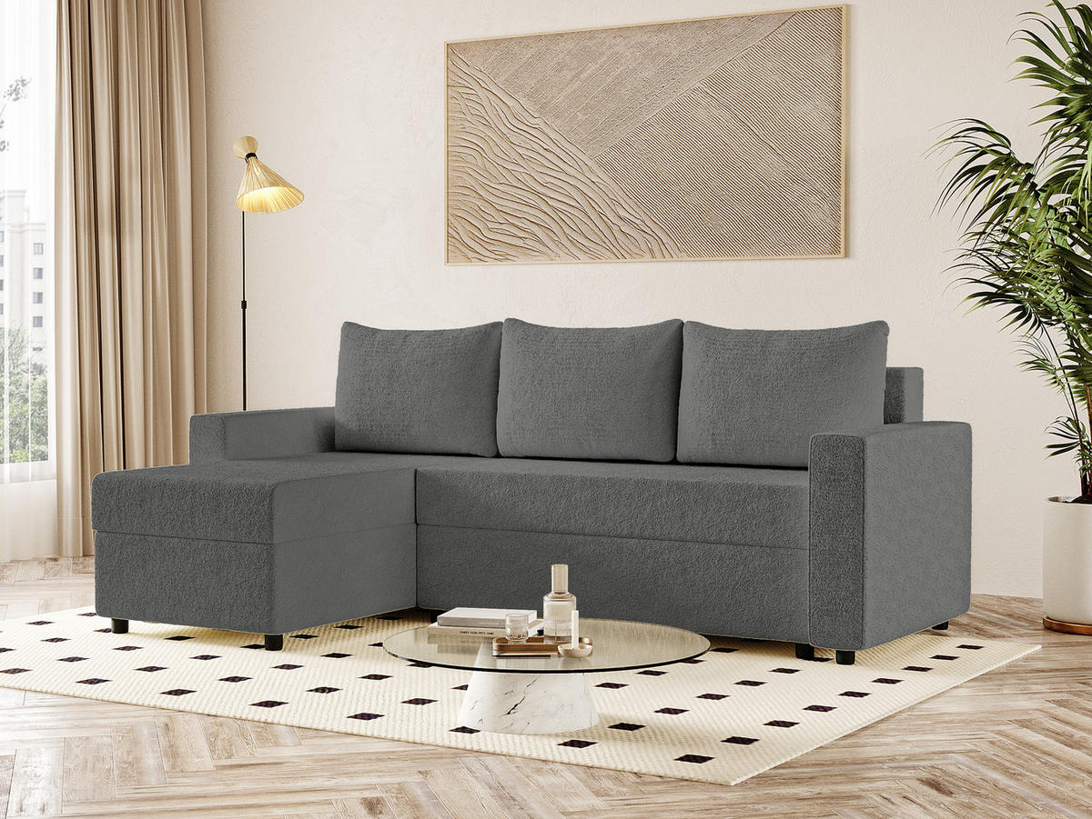 ECKSOFA Goka Lux L mit Schlaffunktion und 2 Bettkästen, Graphit - Graphitfarben, Textil (230/146cm) - Fedve