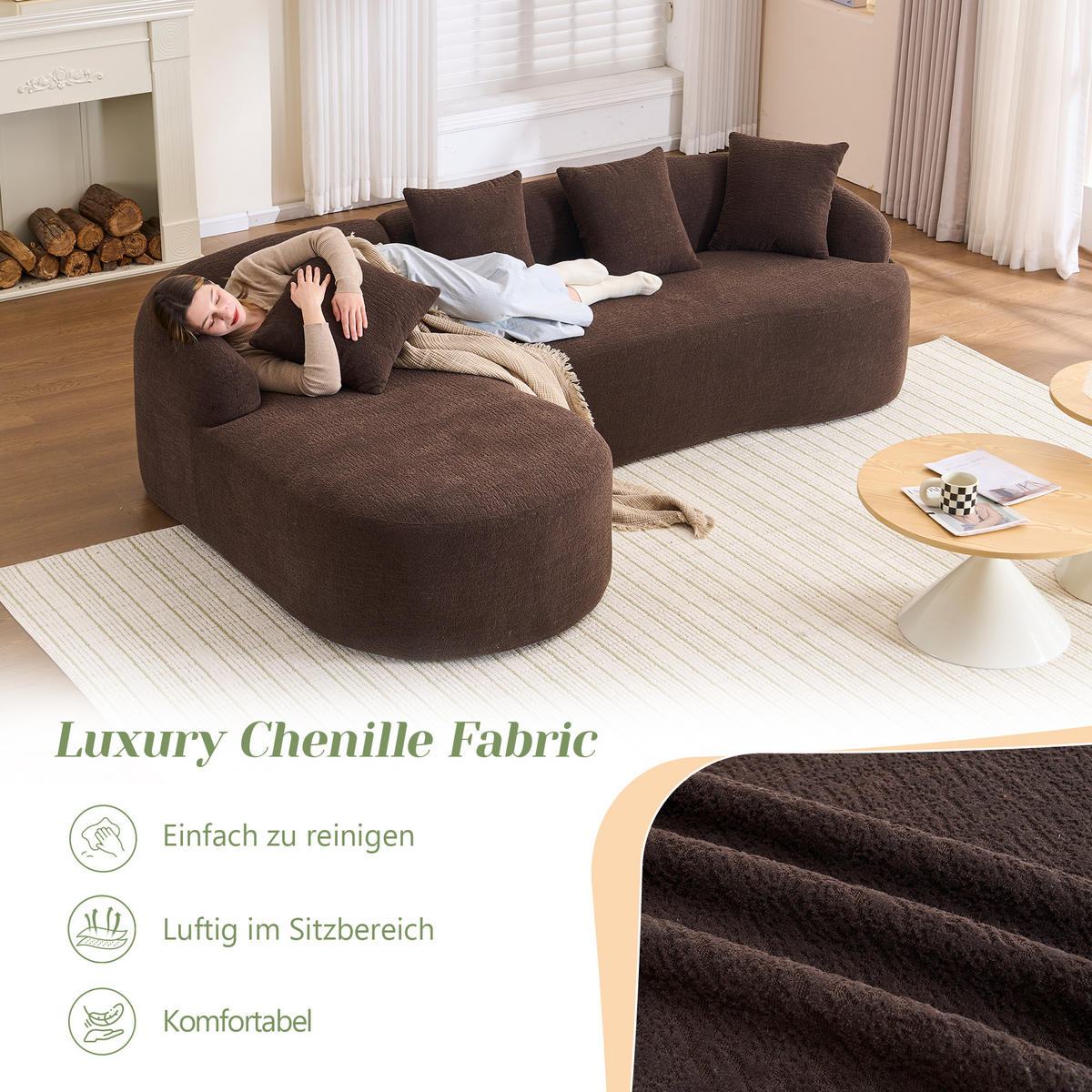 ECKSOFA 243/150/67 cm Braun Chenille - Braun, Textil (243/150cm) - Oxeza