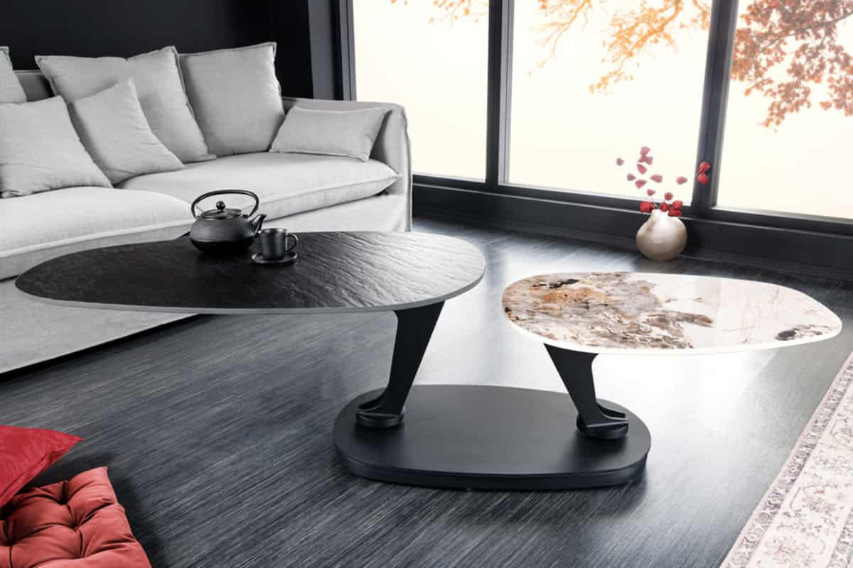 COUCHTISCH MOVEMENT rund Grau|Natur|Schwarz|Weiß 160cm - Schwarz/Braun, Keramik/Metall (110/160/40cm) - riess-ambiente