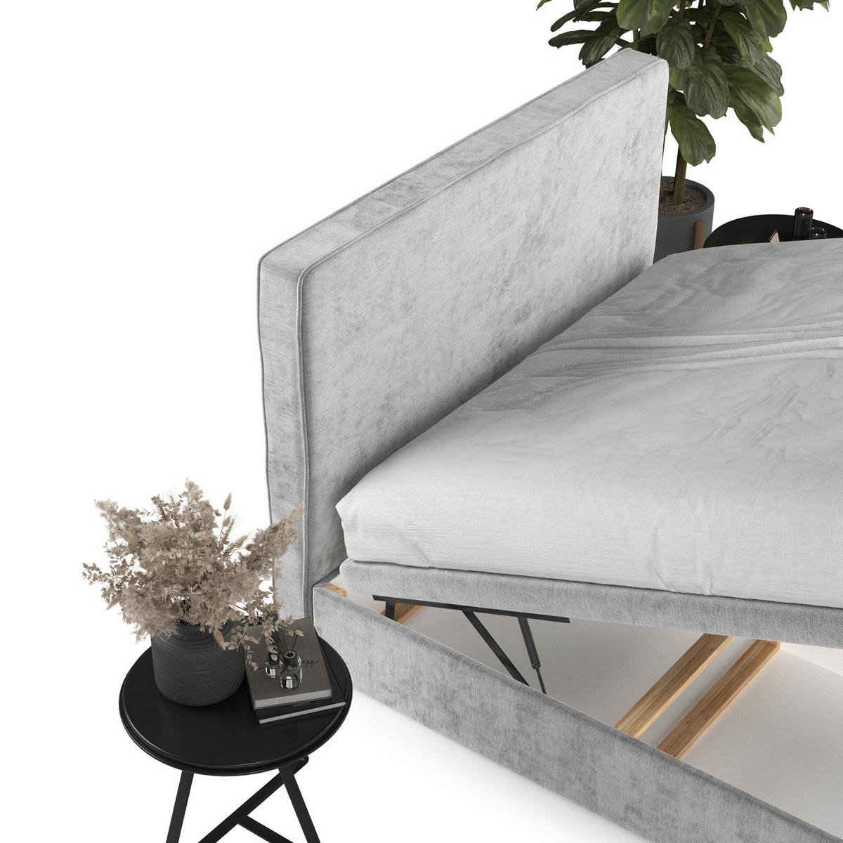 POLSTERBETT Hush mit Stauraum 200/200 cm Hellgrau im Lotta Stoff - Hellgrau/Schwarz, Holz/Holzwerkstoff (200/200cm) - AltaBeds