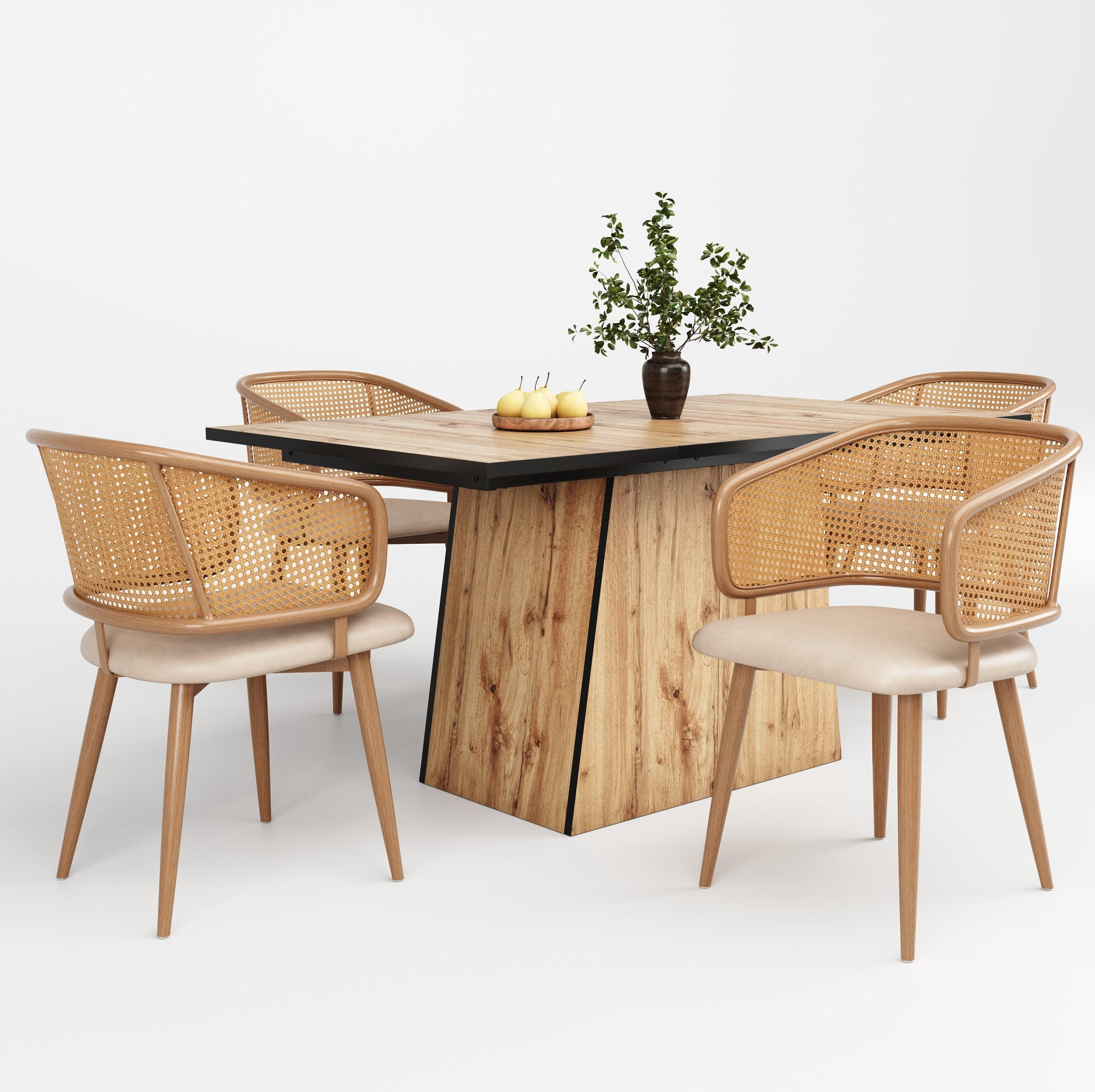 ESSZIMMERSTÜHLE 2er-Set Rattan-Rückenlehne PU-Leder Beige/Braun - Beige, Holz (51/79/47cm) - Meubliv