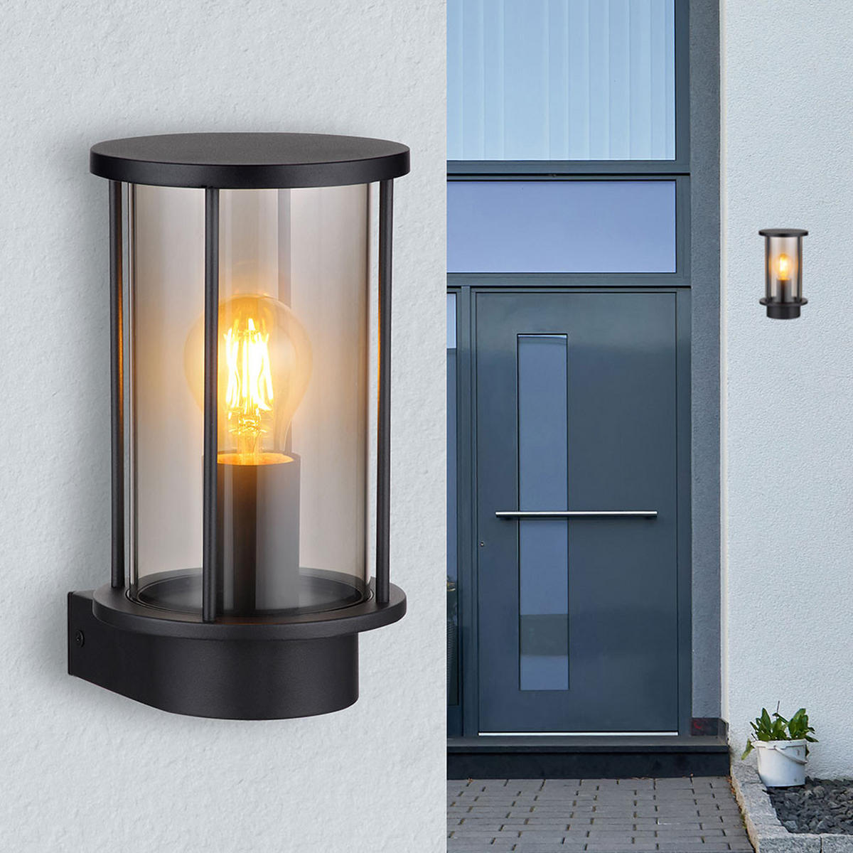 RGB LED AUSSEN-WANDLEUCHTE Edelstahl Schwarz Grau - Grau, Glas (14.3/25.2/15.2cm) - Globo Lighting