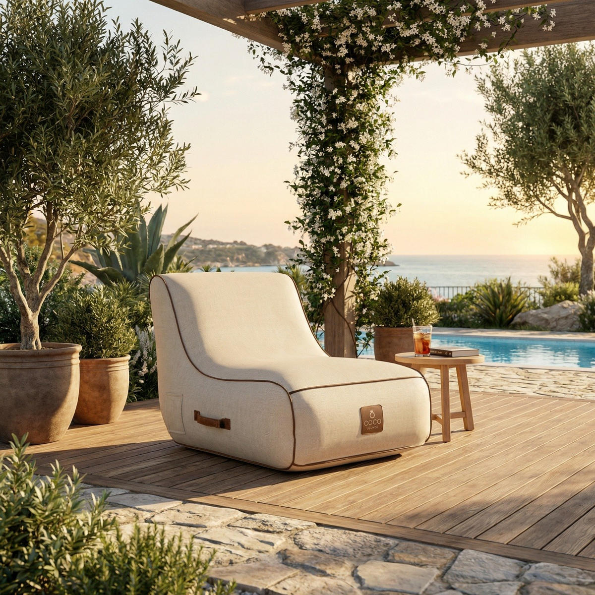 LOUNGESESSEL RIVIERA Weiß - Creme/Weiß, Kunststoff/Textil (75/75/75cm) - Coco Lounge